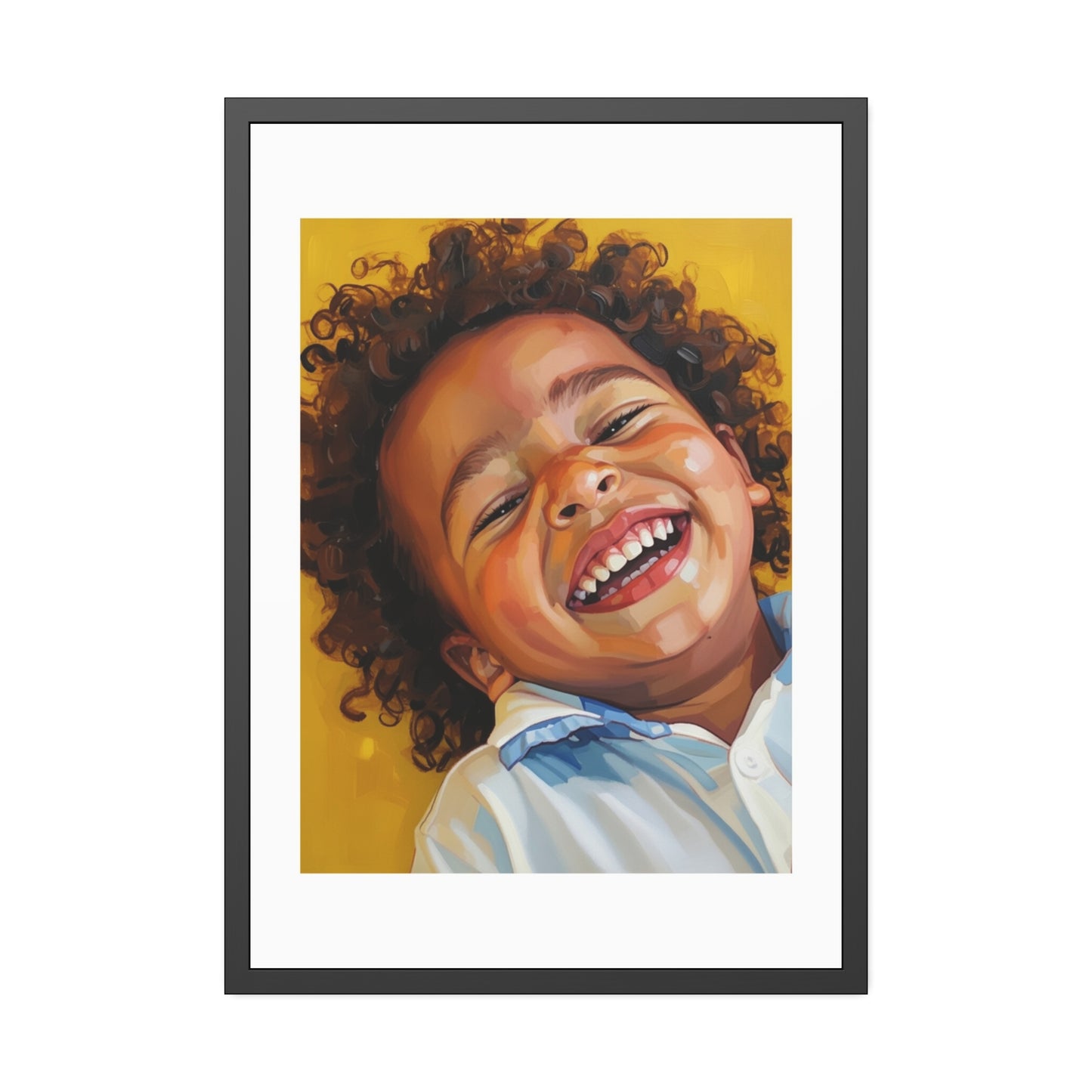 Framed Poster — Joyful Laughing Child Portrait, Colorful Nursery Wall Art