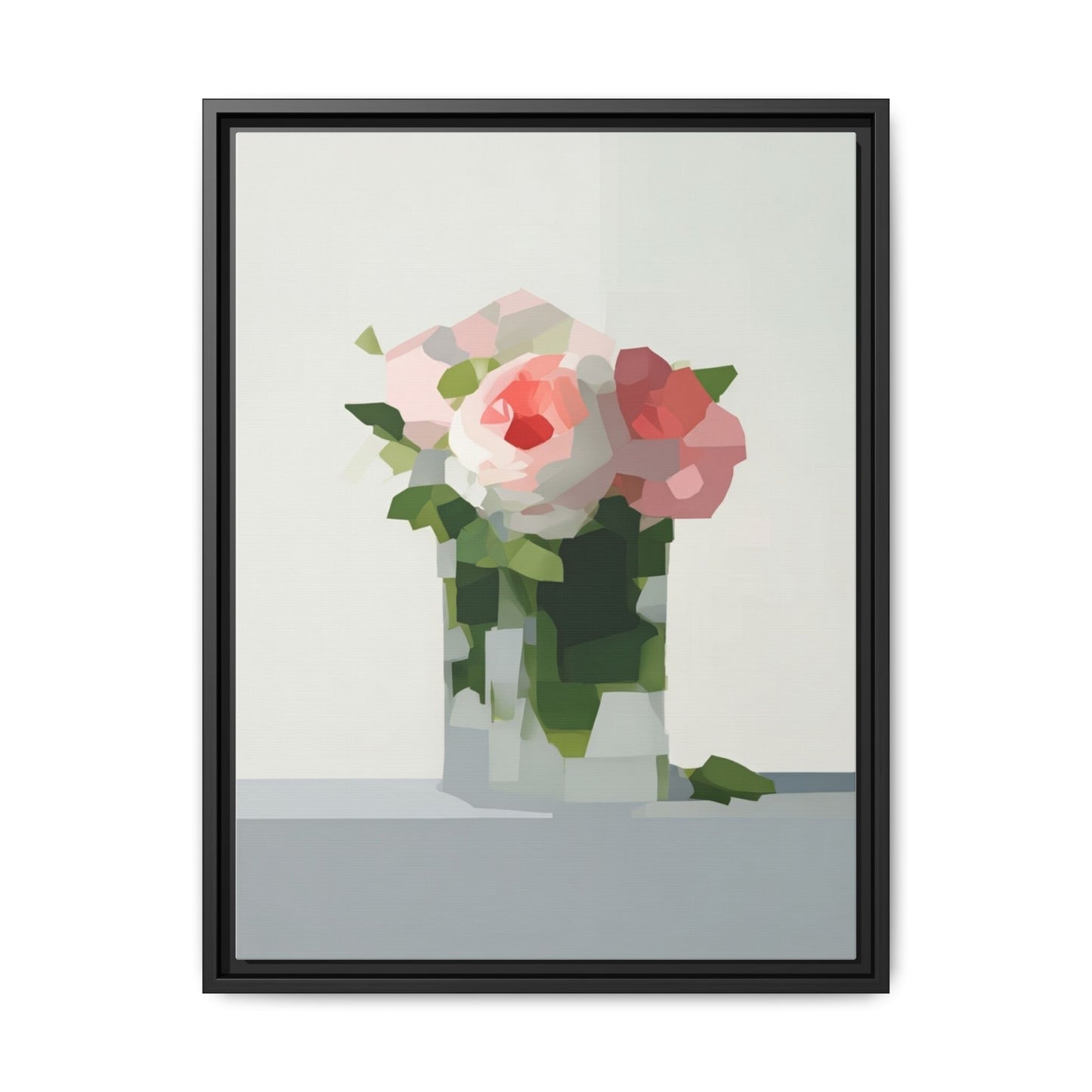 Framed Floral Canvas Print — Modern Pink Roses Still Life