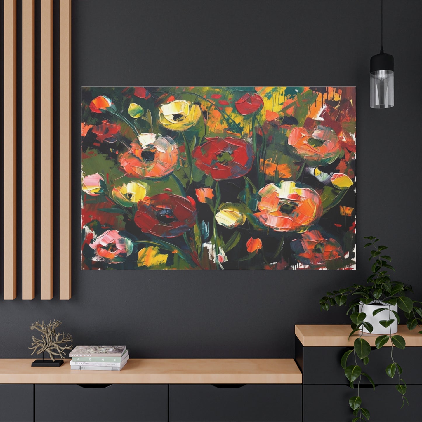 Bold Floral Abstract Canvas Print — Colorful Poppy Wall Art, Matte Stretched 1.25"
