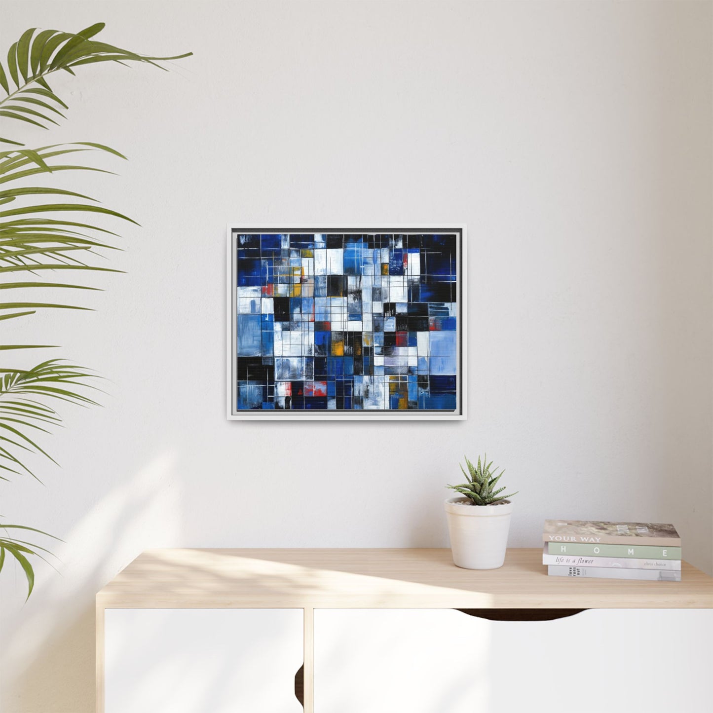 Abstract Blue Grid Matte Canvas Framed Art Print