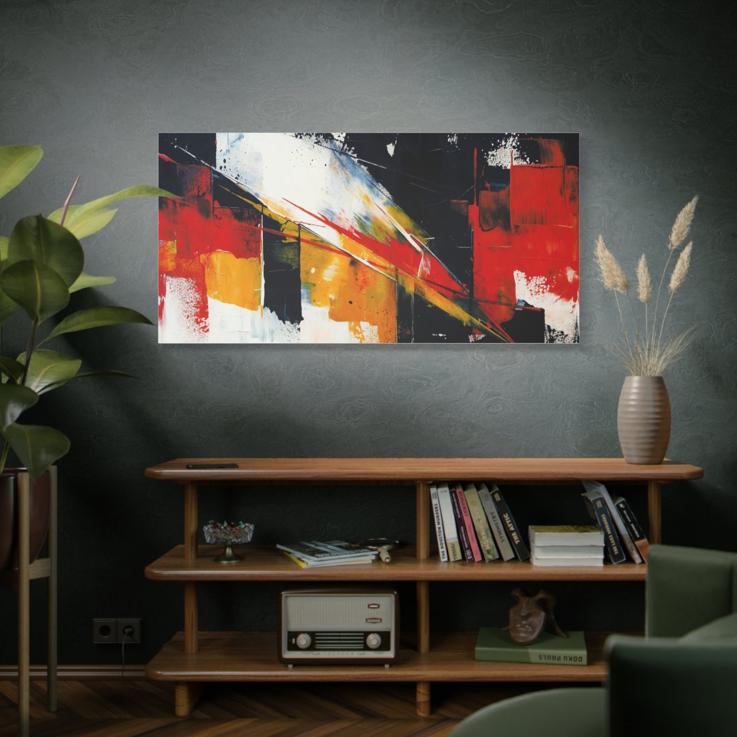 Abstract Geometric Canvas Art — Bold Red & Black Modern Wall Painting