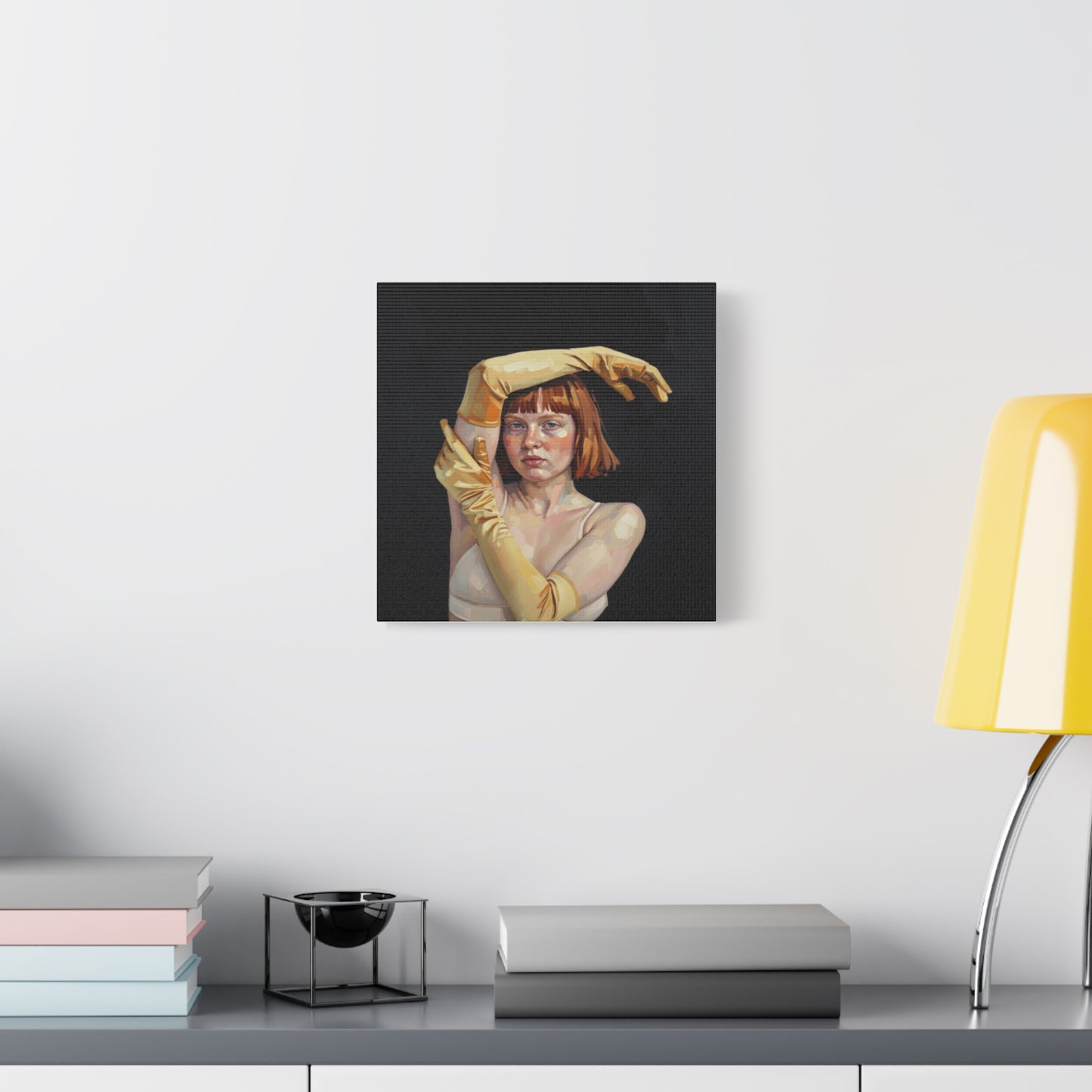 Contemporary Portrait Canvas — Redhead in Yellow Gloves Matte Stretched Art