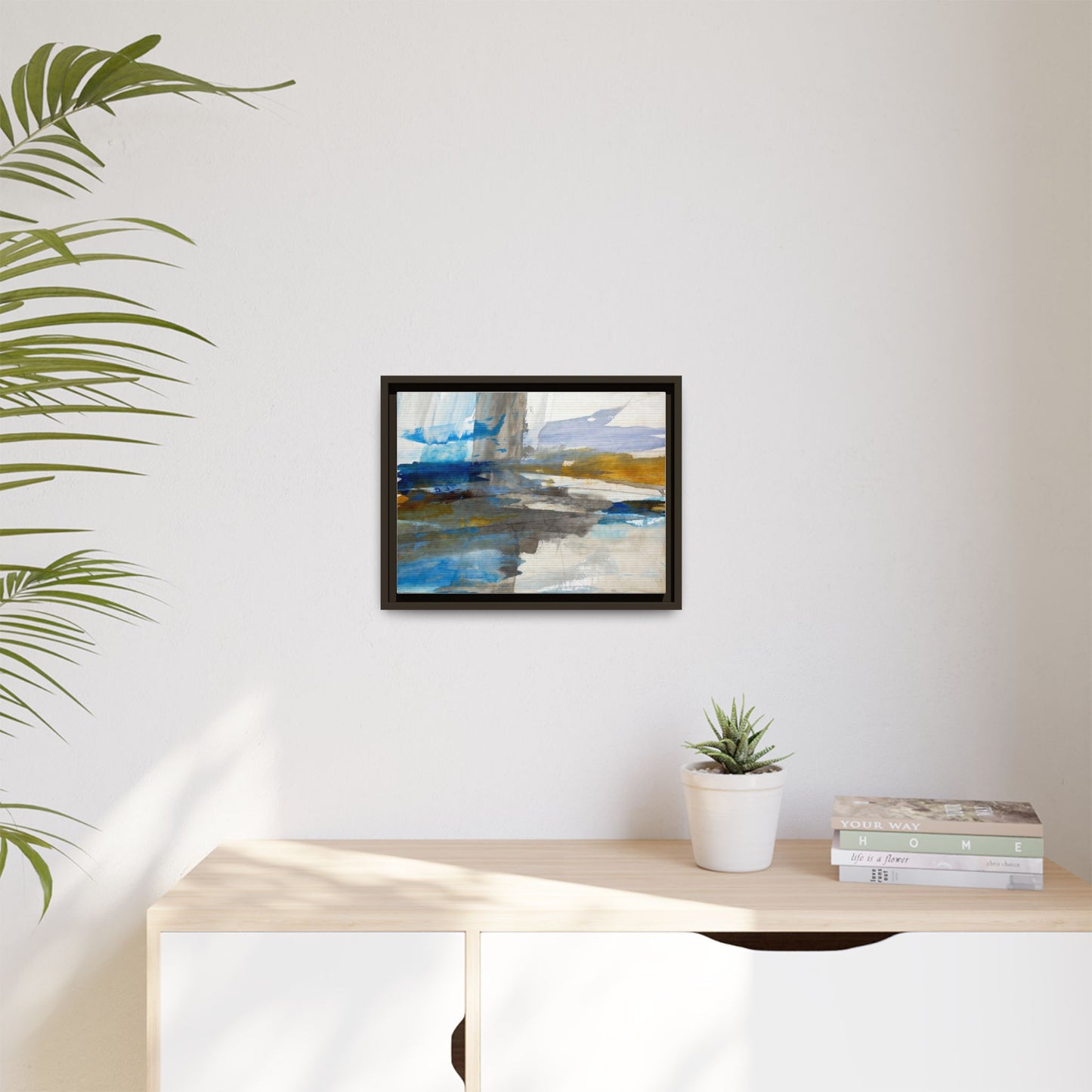 Abstract Blue & Gold Framed Canvas Art — Matte Multi-Color Wall Print