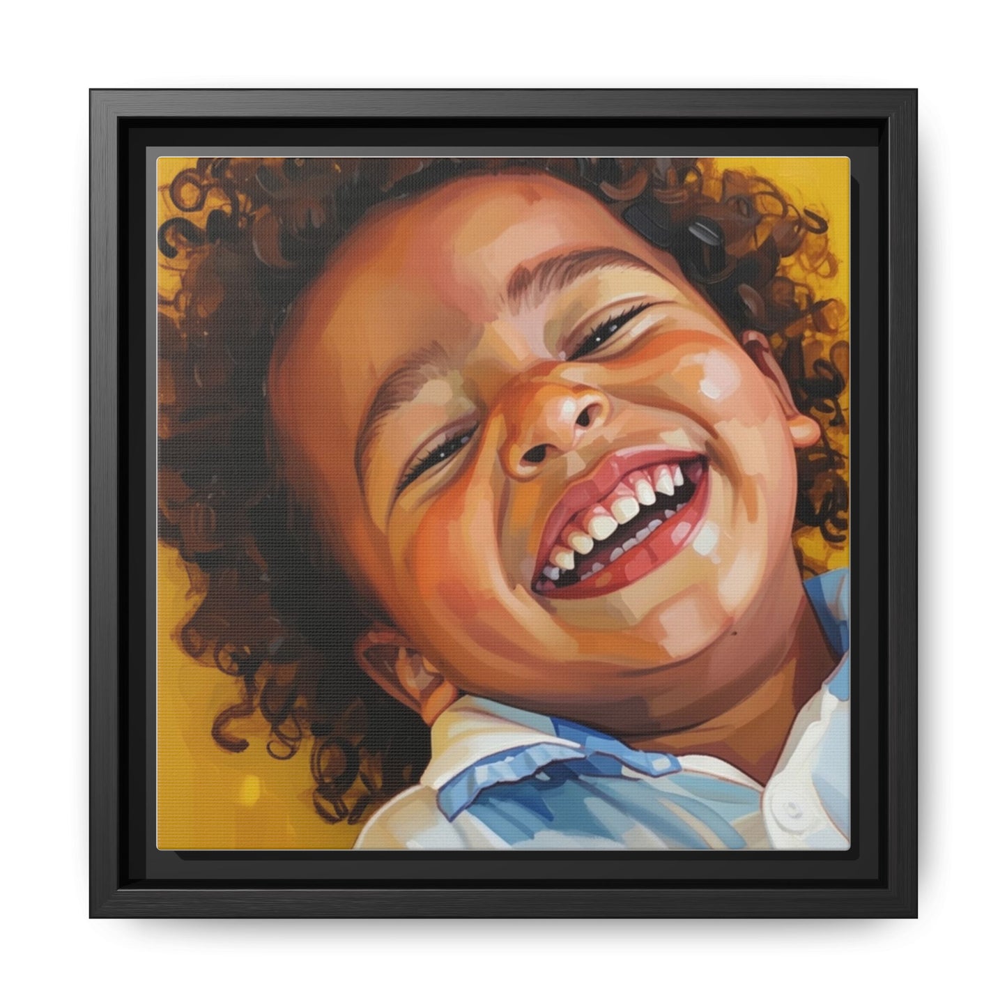 Framed Matte Canvas Print – Joyful Child Portrait, Colorful Nursery Wall Art