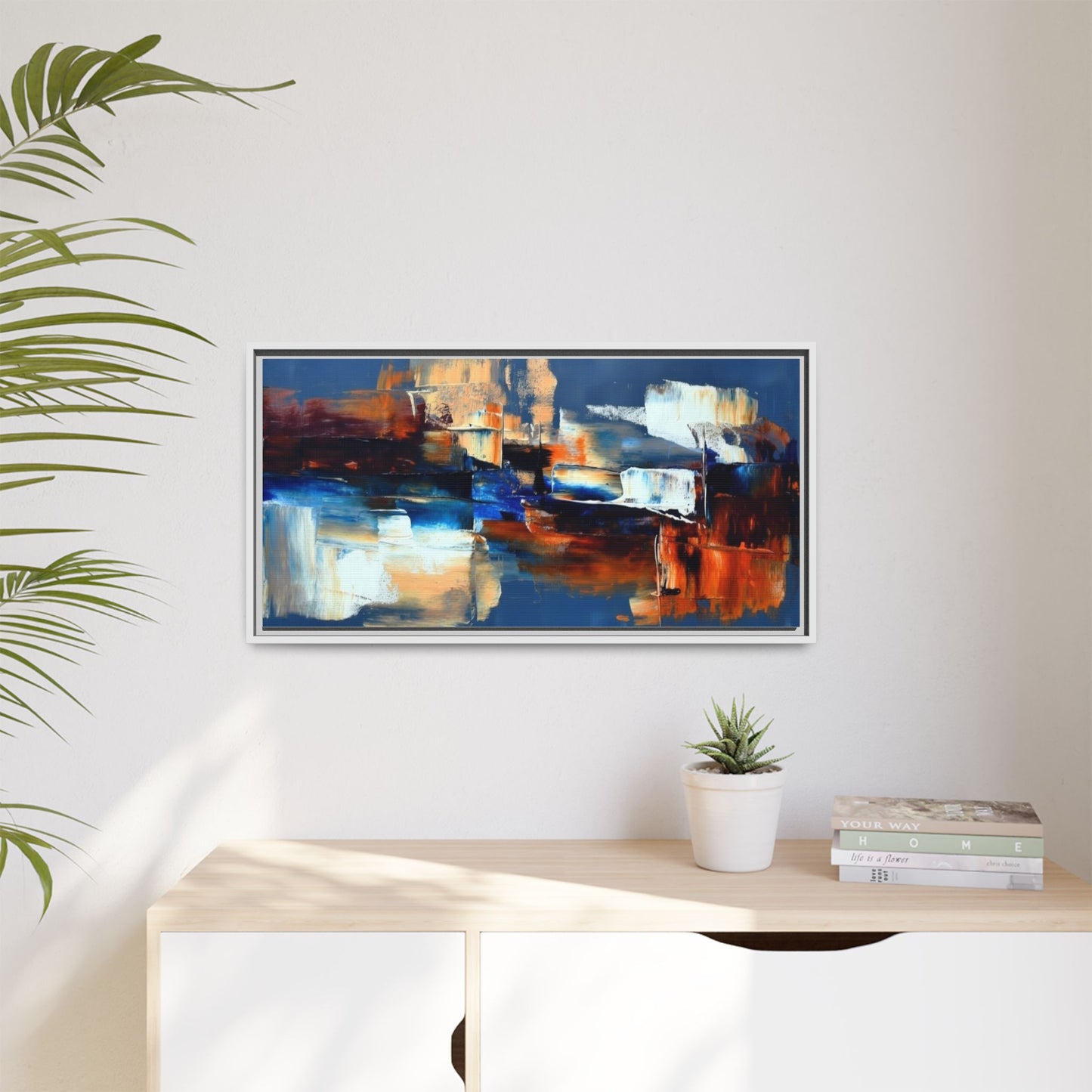 Abstract Blue & Rust Framed Canvas Art — Modern Matte Wall Painting