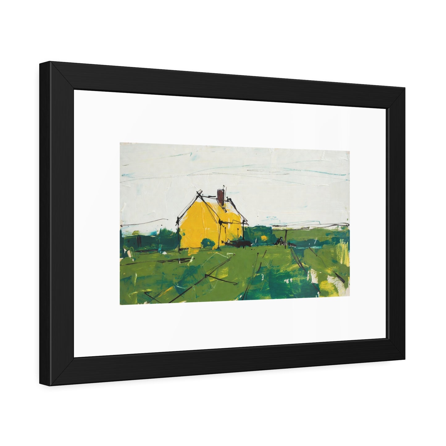 Framed Poster — Yellow Country House Landscape Art Print
