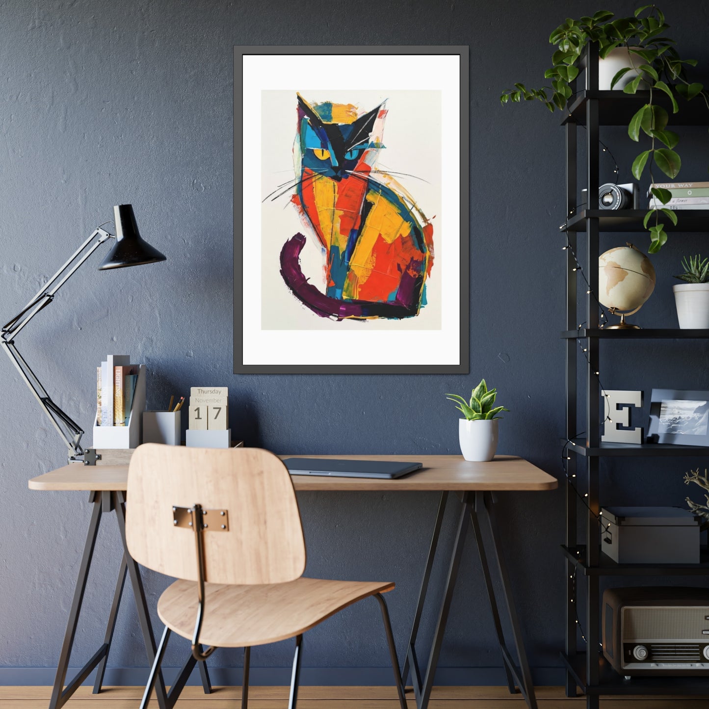Colorful Abstract Cat Framed Poster