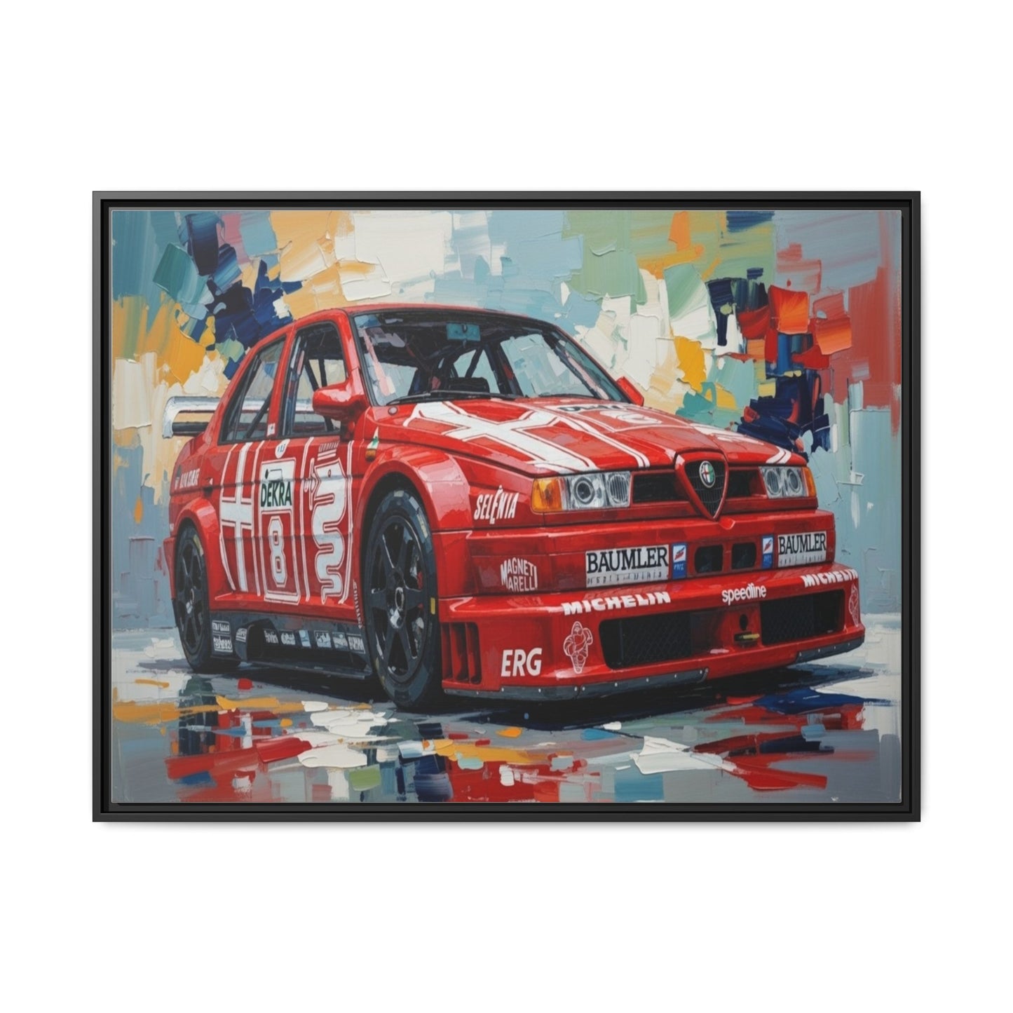 Framed Racing Car Canvas Print — Red Alfa Romeo Track Art