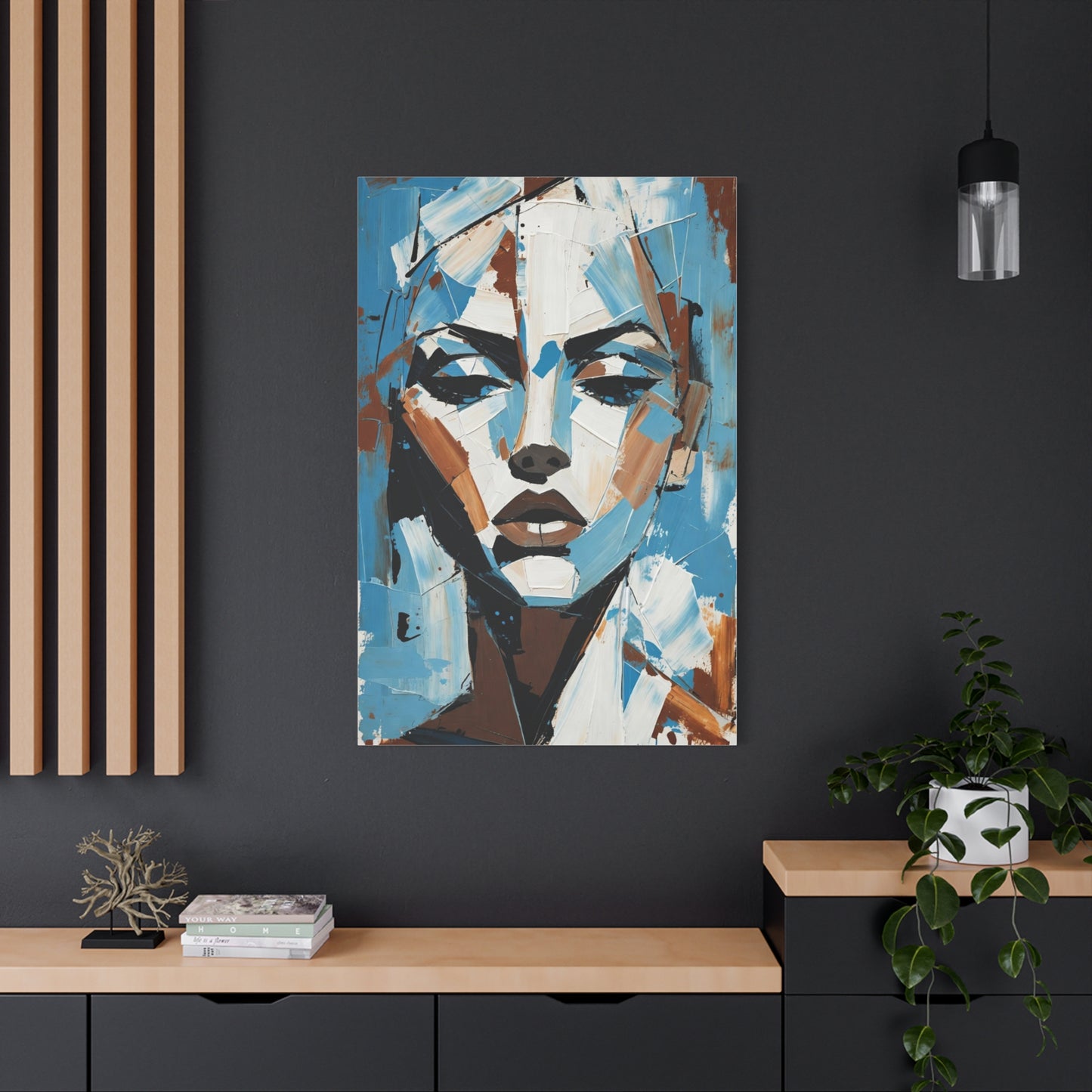 Abstract Blue Portrait Canvas Print — Modern Stretched Matte Wall Art