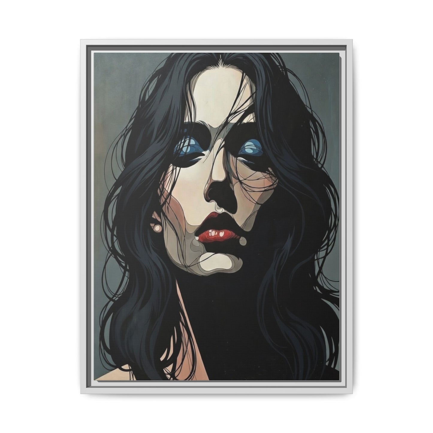Framed Matte Canvas: Moody Portrait of Woman – Modern Gothic Wall Art