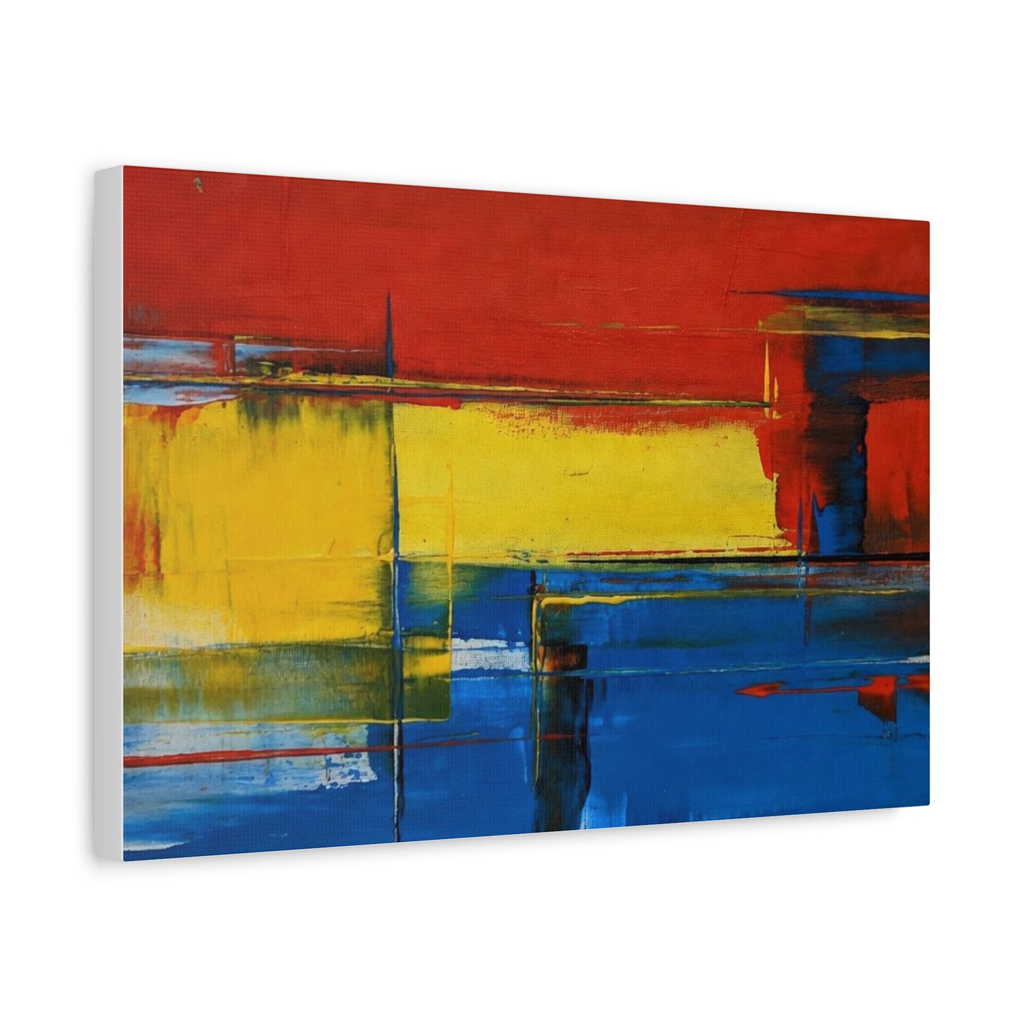 Abstract Color Block Matte Canvas Wall Art — Red, Yellow & Blue Stretched Canvas