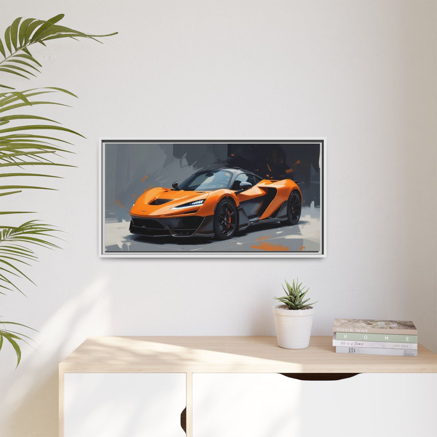 Framed Matte Canvas — Orange Sports Car Print