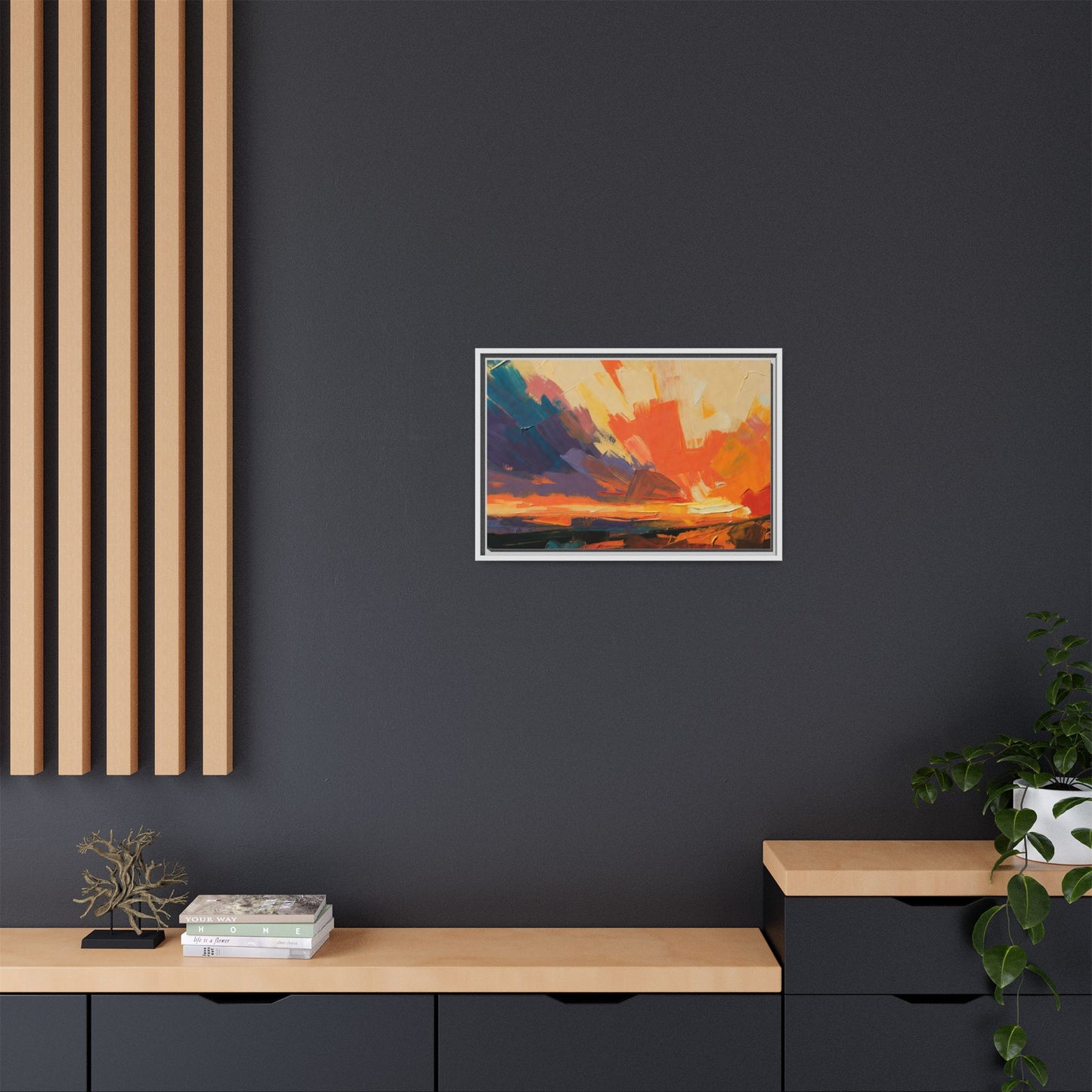 Framed Abstract Sunset Canvas Art – Multicolor Matte Wall Decor