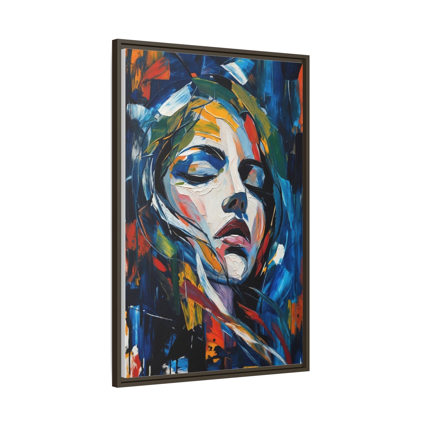 Abstract Colorful Woman Portrait — Framed Matte Canvas Wall Art