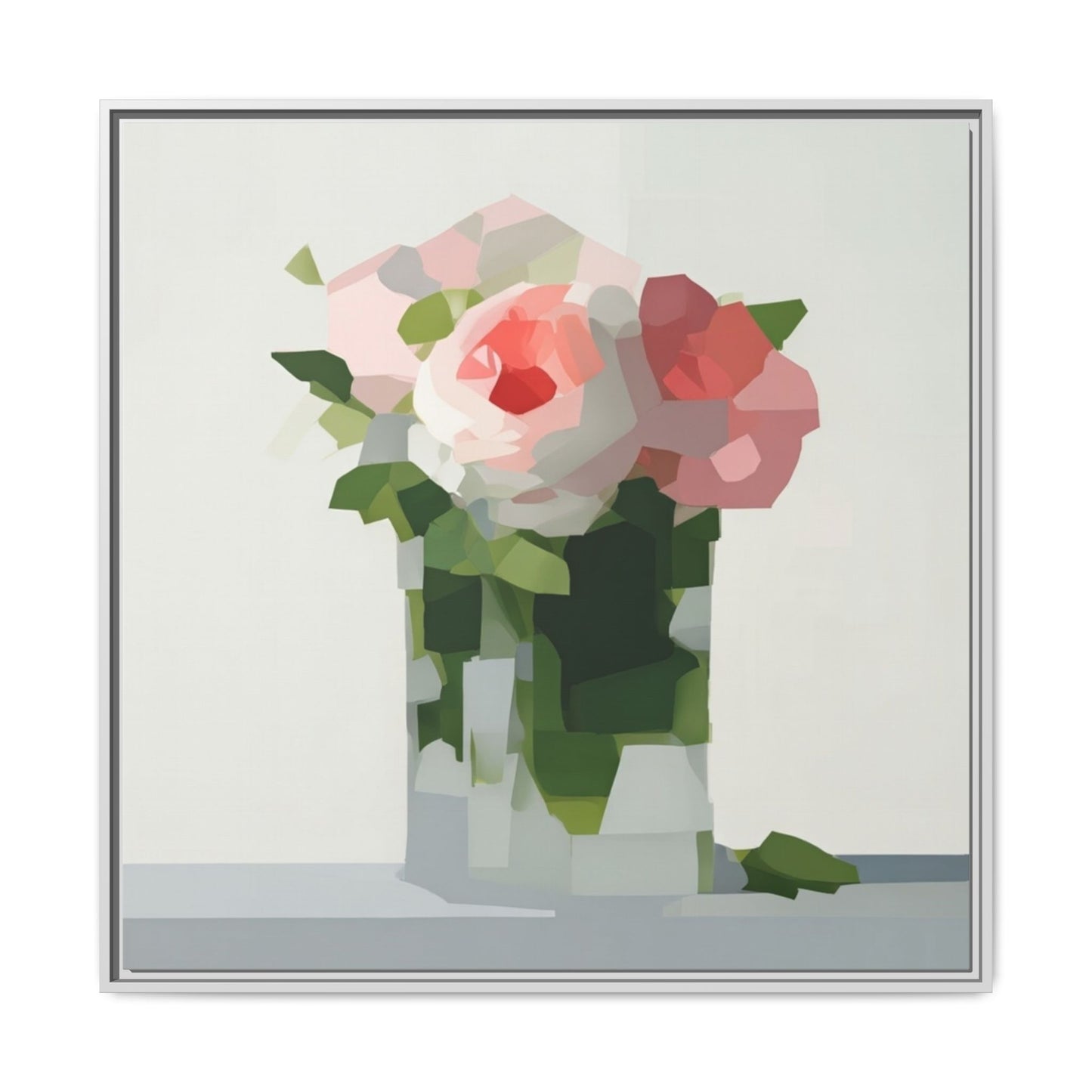 Framed Floral Canvas Print — Modern Pink Roses Still Life