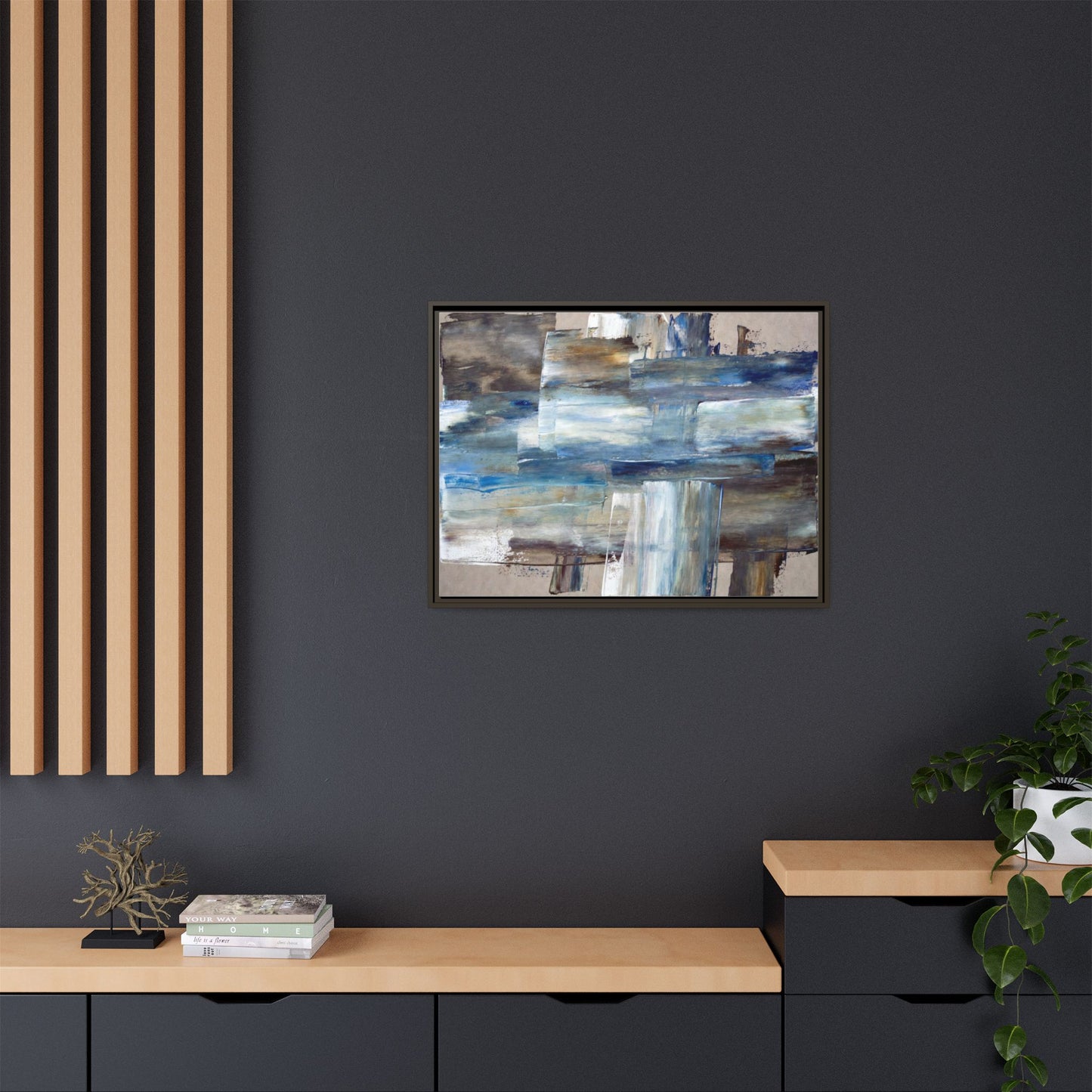 Abstract Blue Coastal Matte Canvas Framed Wall Art