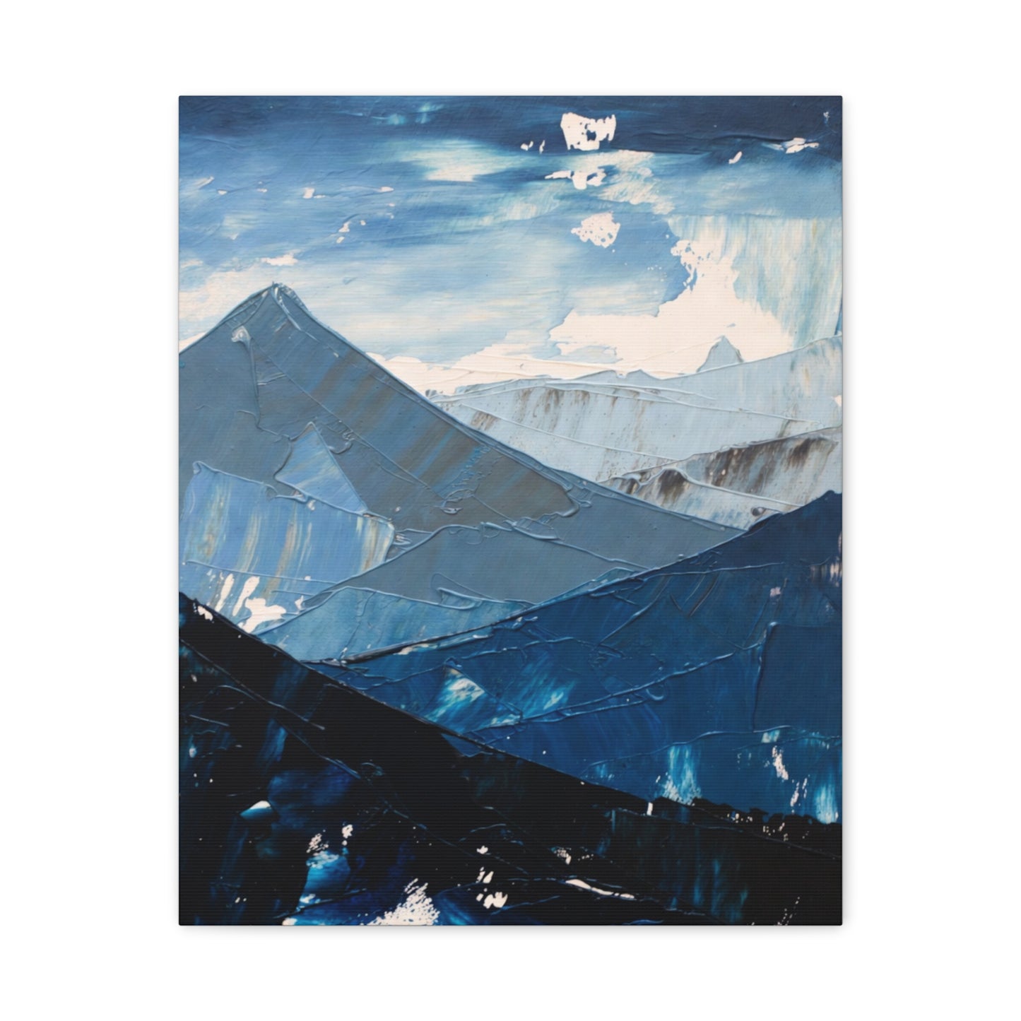 Blue Mountain Abstract Canvas Wall Art – Stretched Matte Mountain Landscape