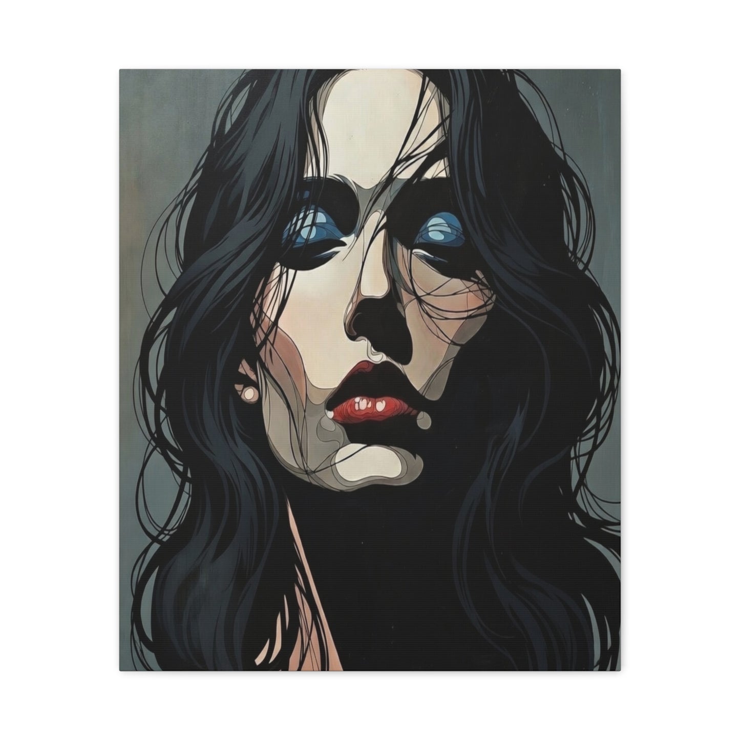 Dark Glam Portrait Canvas Art — Moody Woman Face Matte Stretched Wall Decor