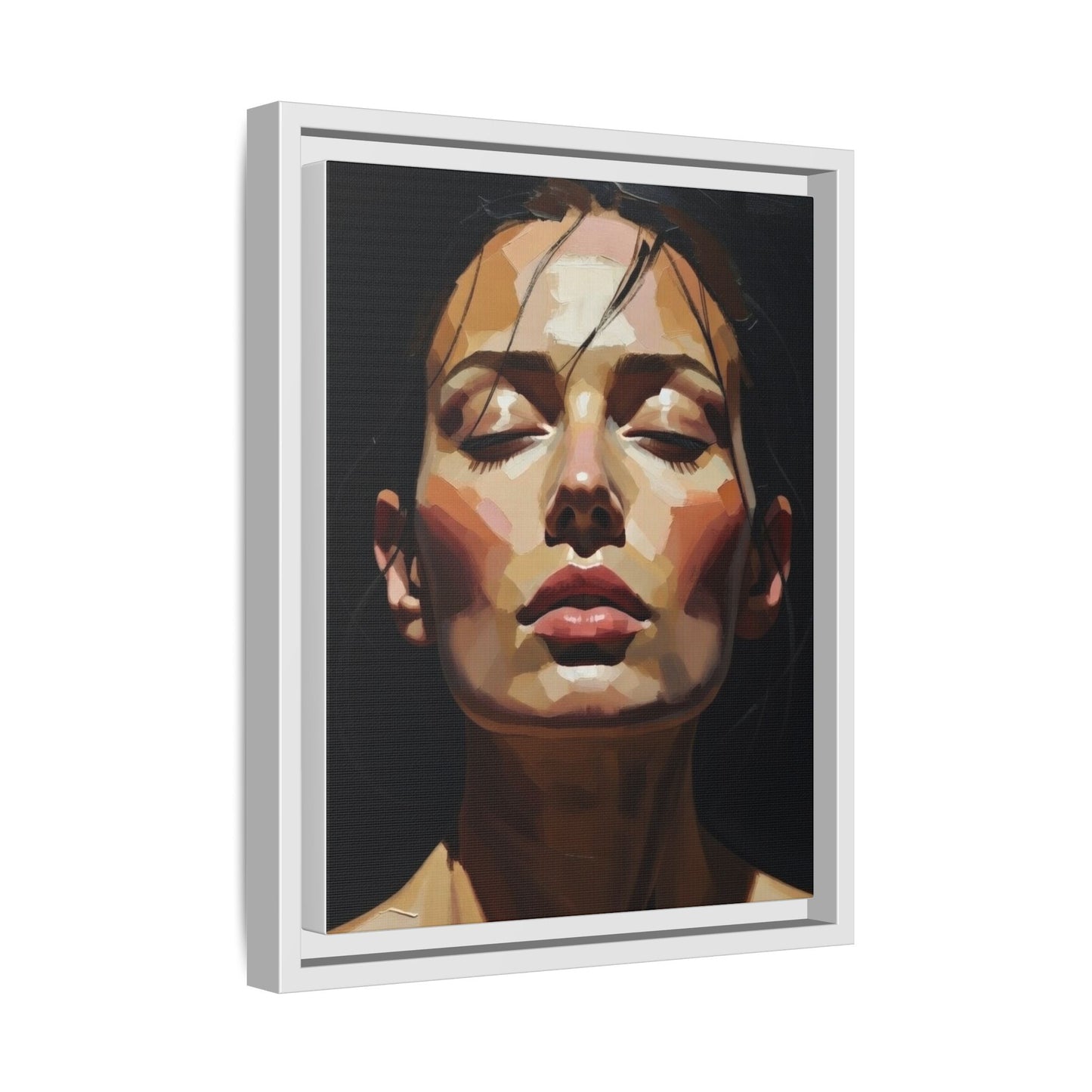 Framed Matte Canvas Portrait – Woman with Eyes Closed (Multi‑Color)