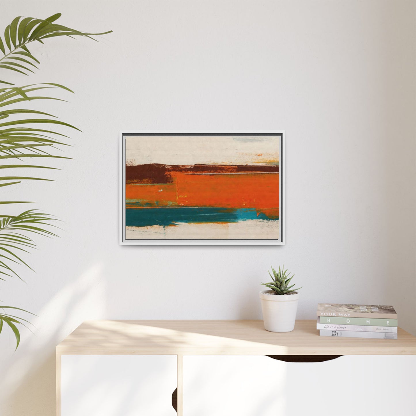 Abstract Horizon Matte Canvas Framed Print — Modern Orange Teal Wall Art