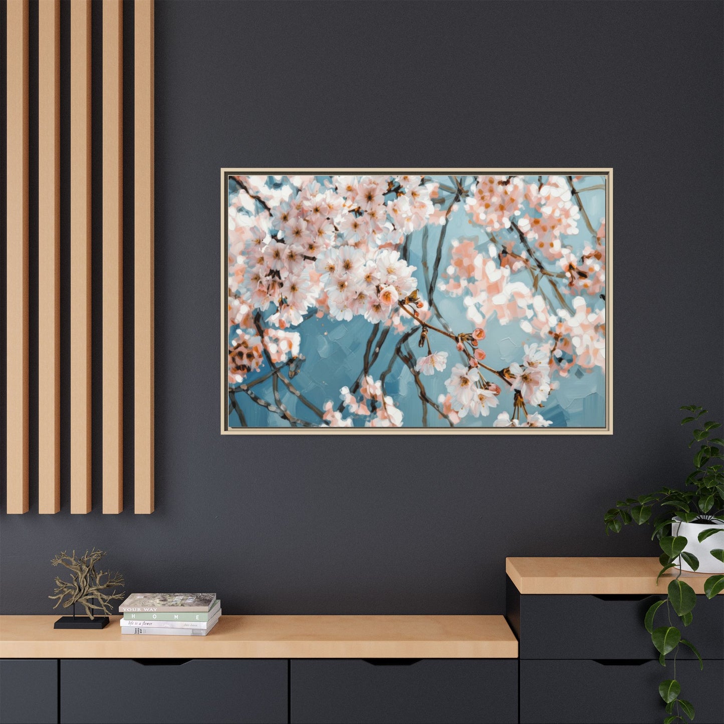 Framed Cherry Blossom Matte Canvas Print — Soft Pink Floral Wall Art