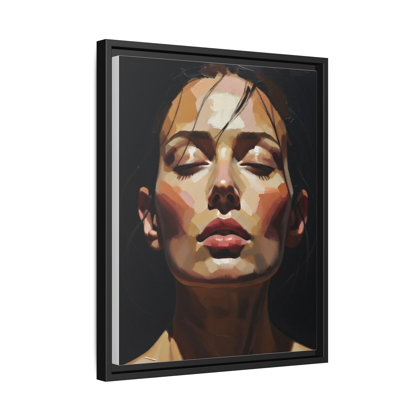Framed Matte Canvas Portrait – Woman with Eyes Closed (Multi‑Color)
