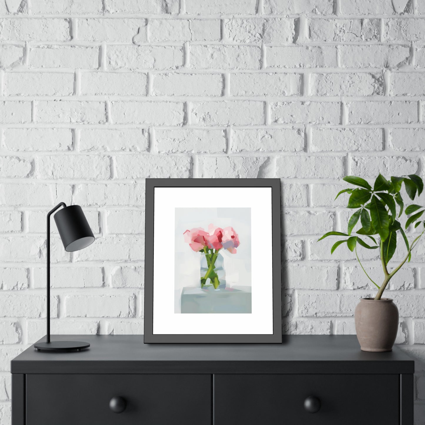 Framed Poster — Pink Floral Still Life Art Print (Modern Minimal)