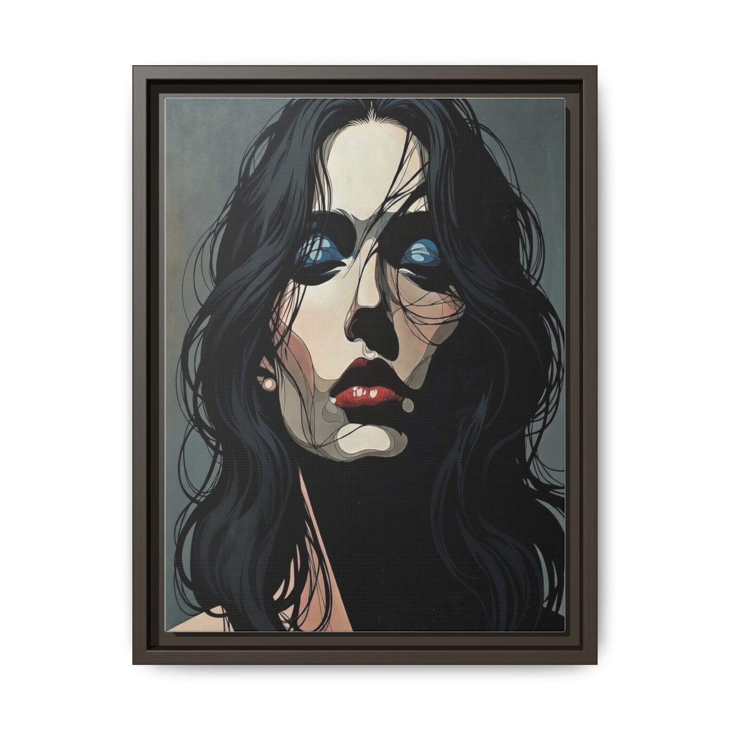 Framed Matte Canvas: Moody Portrait of Woman – Modern Gothic Wall Art