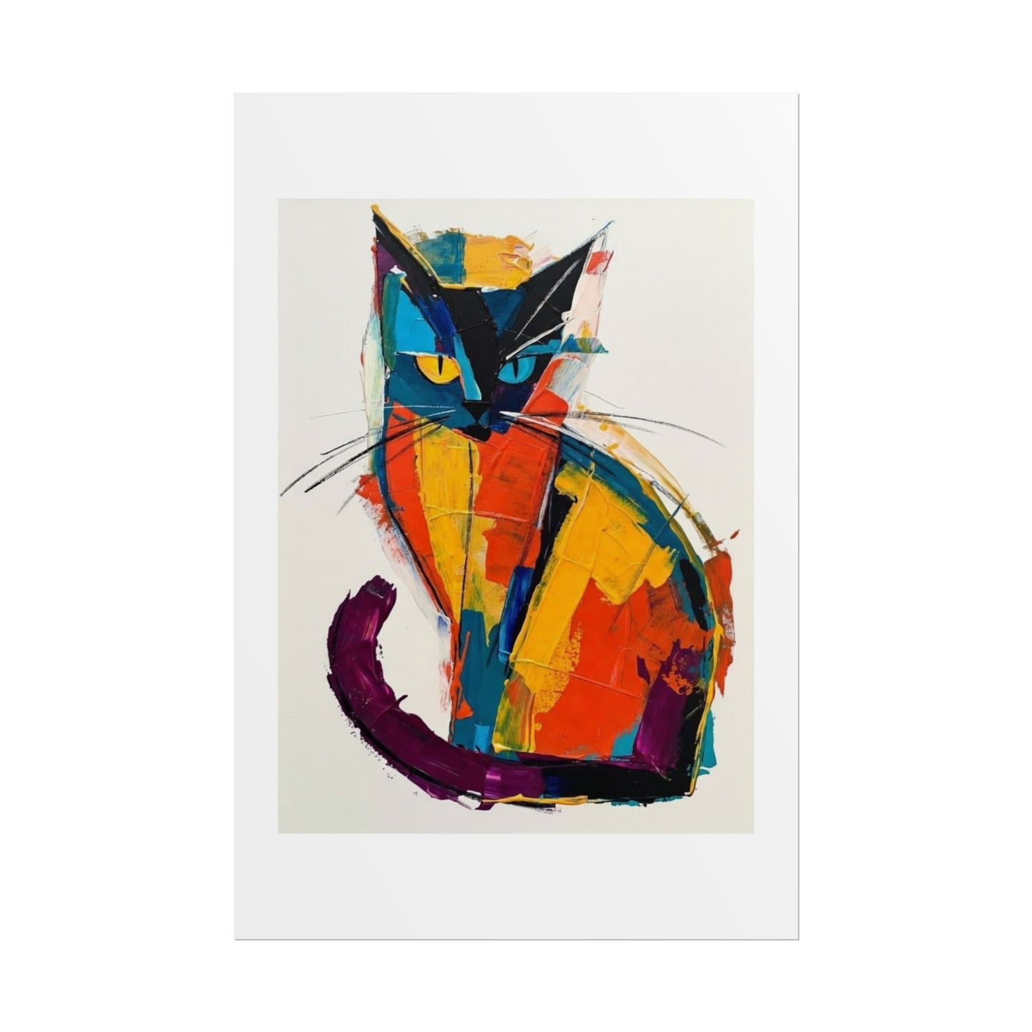 Colorful Abstract Cat Poster — Modern Rolled Art Print