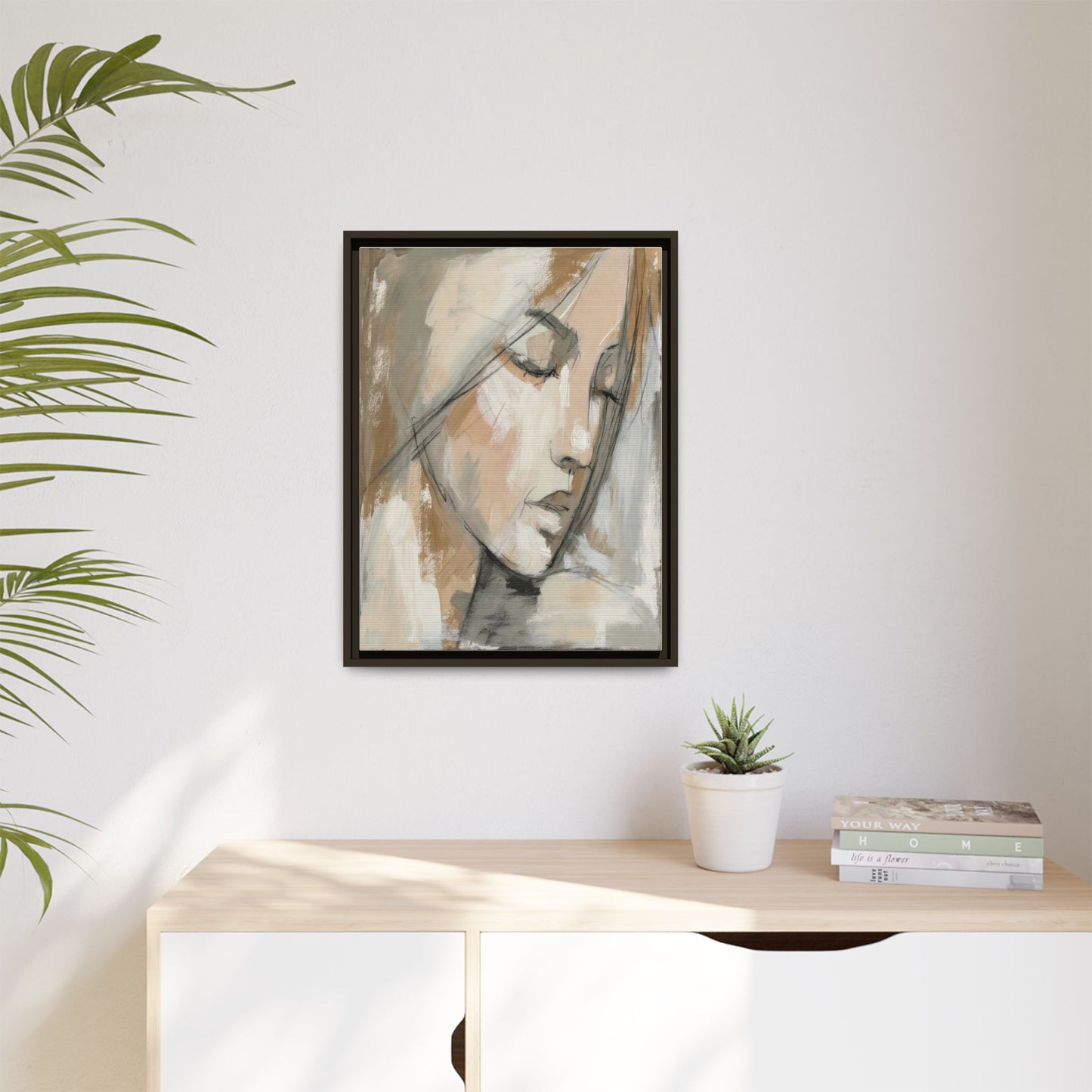 Framed Matte Canvas Art — Serene Abstract Portrait in Neutrals
