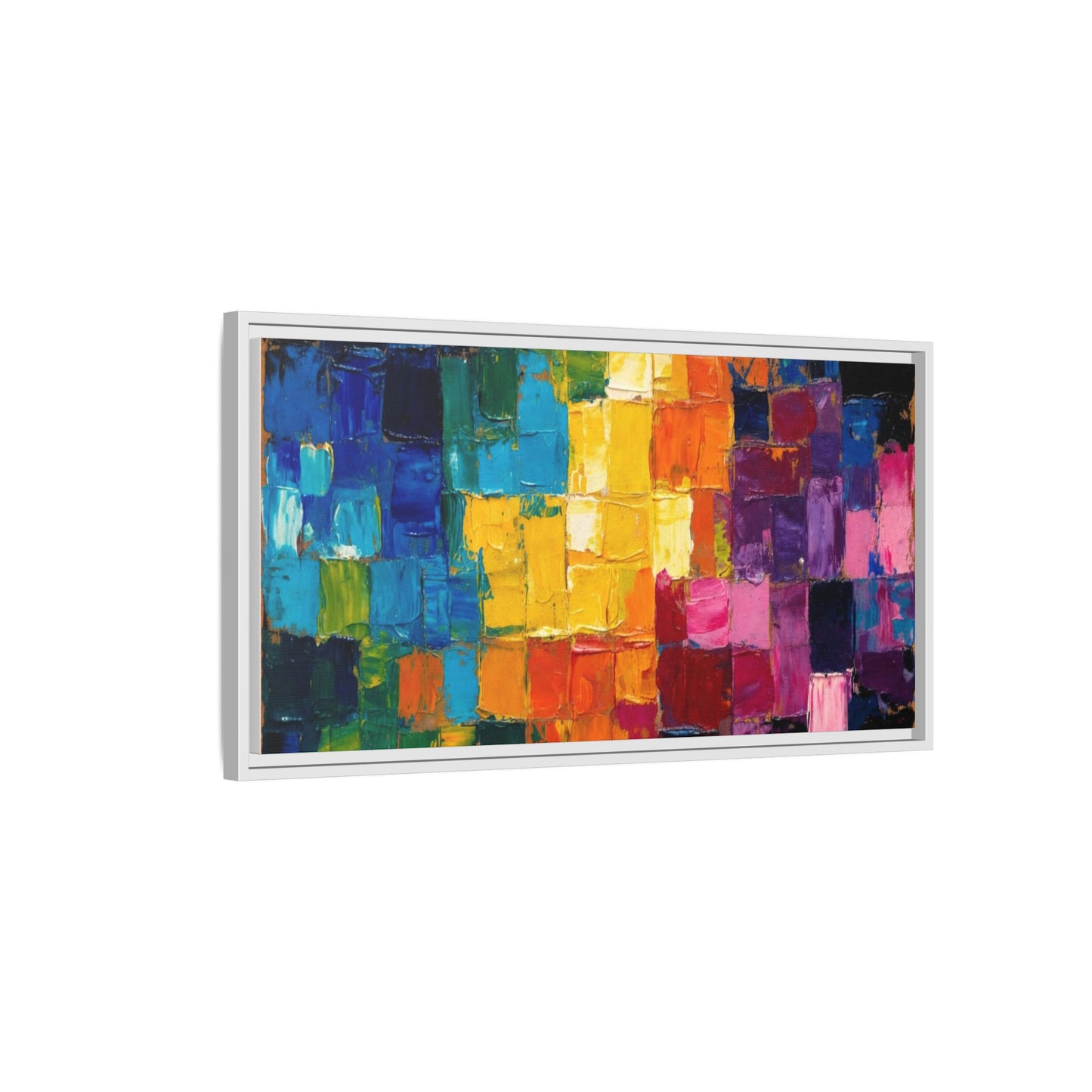 Abstract Rainbow Mosaic Framed Canvas Print — Colorful Modern Wall Art
