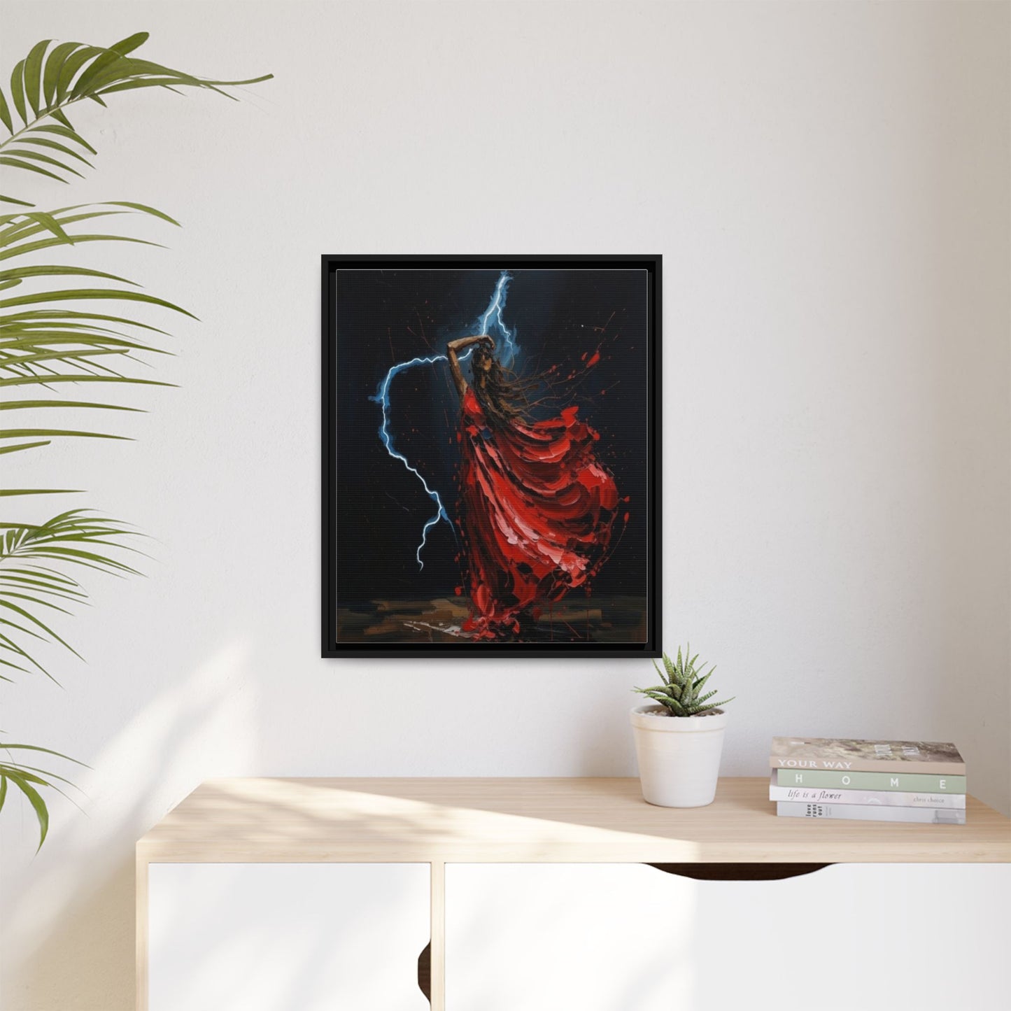 Framed Matte Canvas Print — Red Dancer Lightning Art