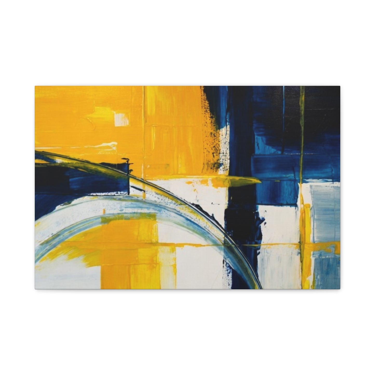 Abstract Blue & Yellow Arc Matte Canvas Wall Art - Stretched 1.25"