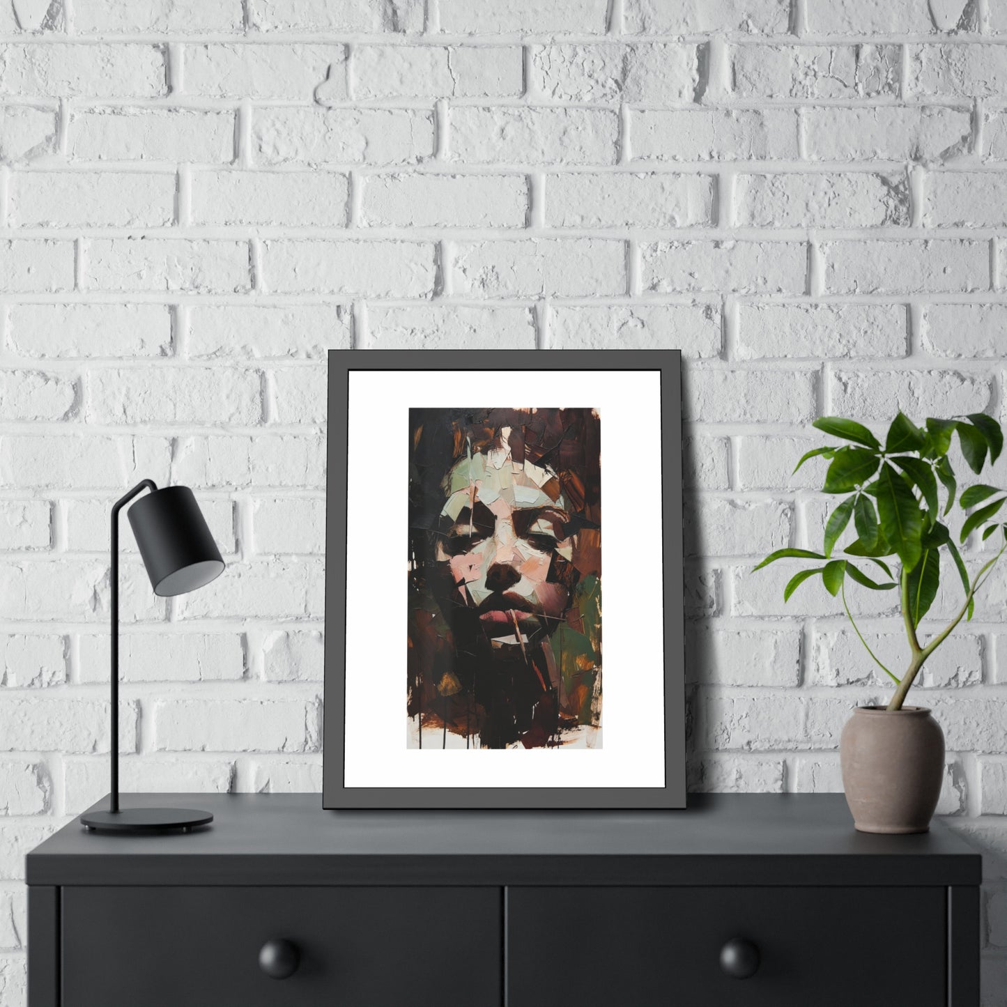 Abstract Portrait Framed Art Print — Moody Contemporary Face Poster for Home & Office