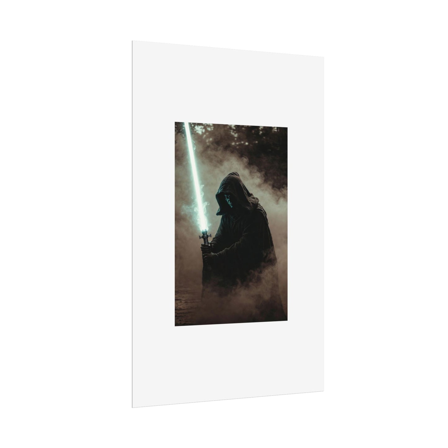 Dark Jedi Lightsaber Poster — Sci‑Fi Hooded Warrior Rolled Art Print