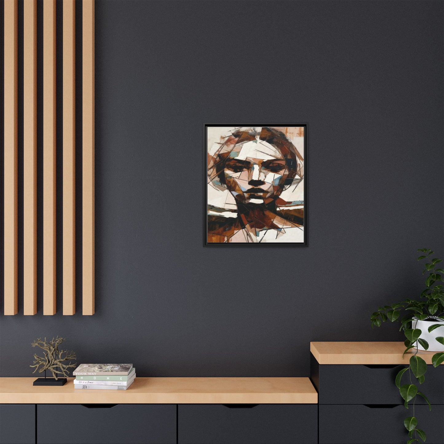 Abstract Woman Portrait Matte Canvas Framed — Geometric Multi-Color Wall Art