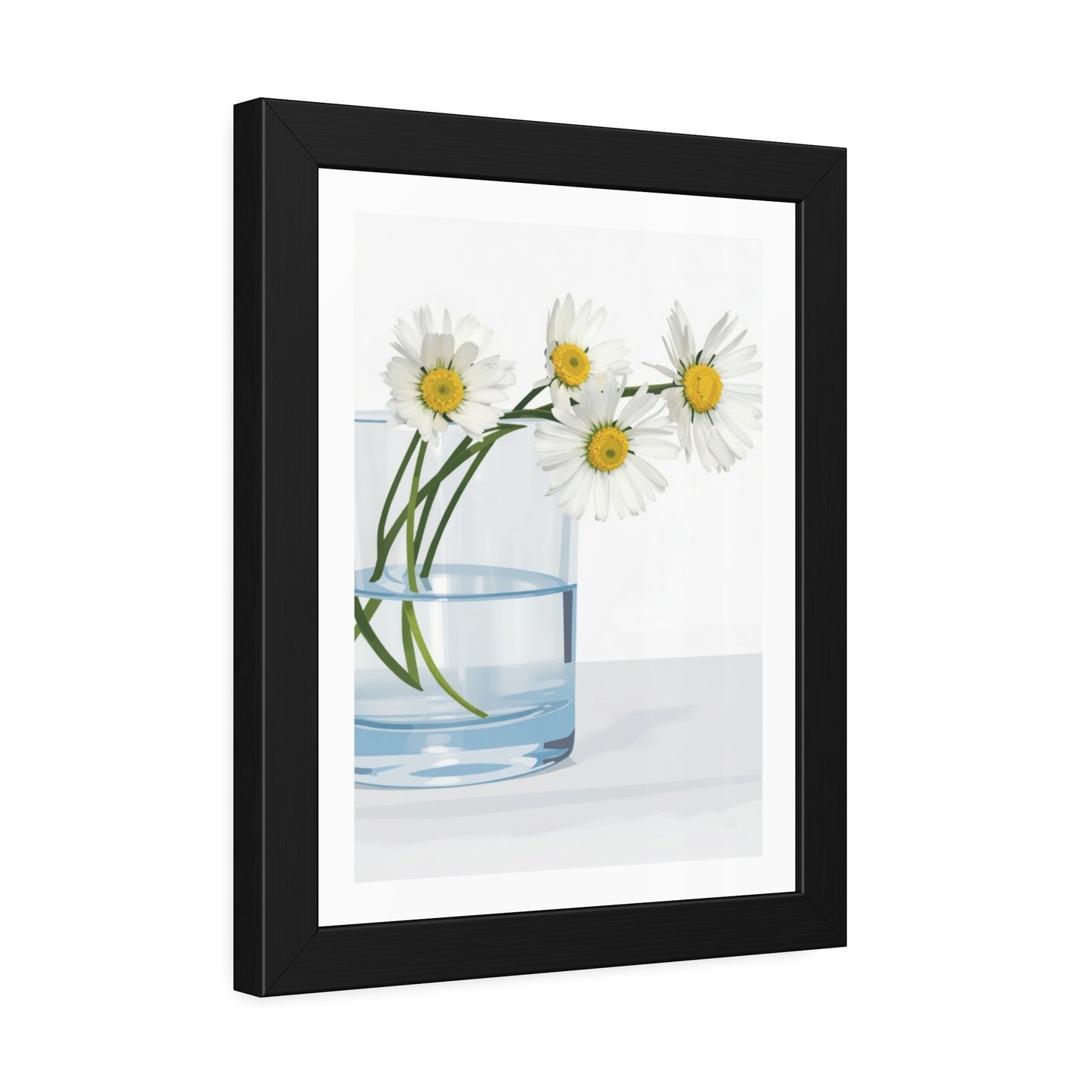 Framed Poster — Daisies in Glass Vase Wall Art, Minimal Botanical Print for Living Room