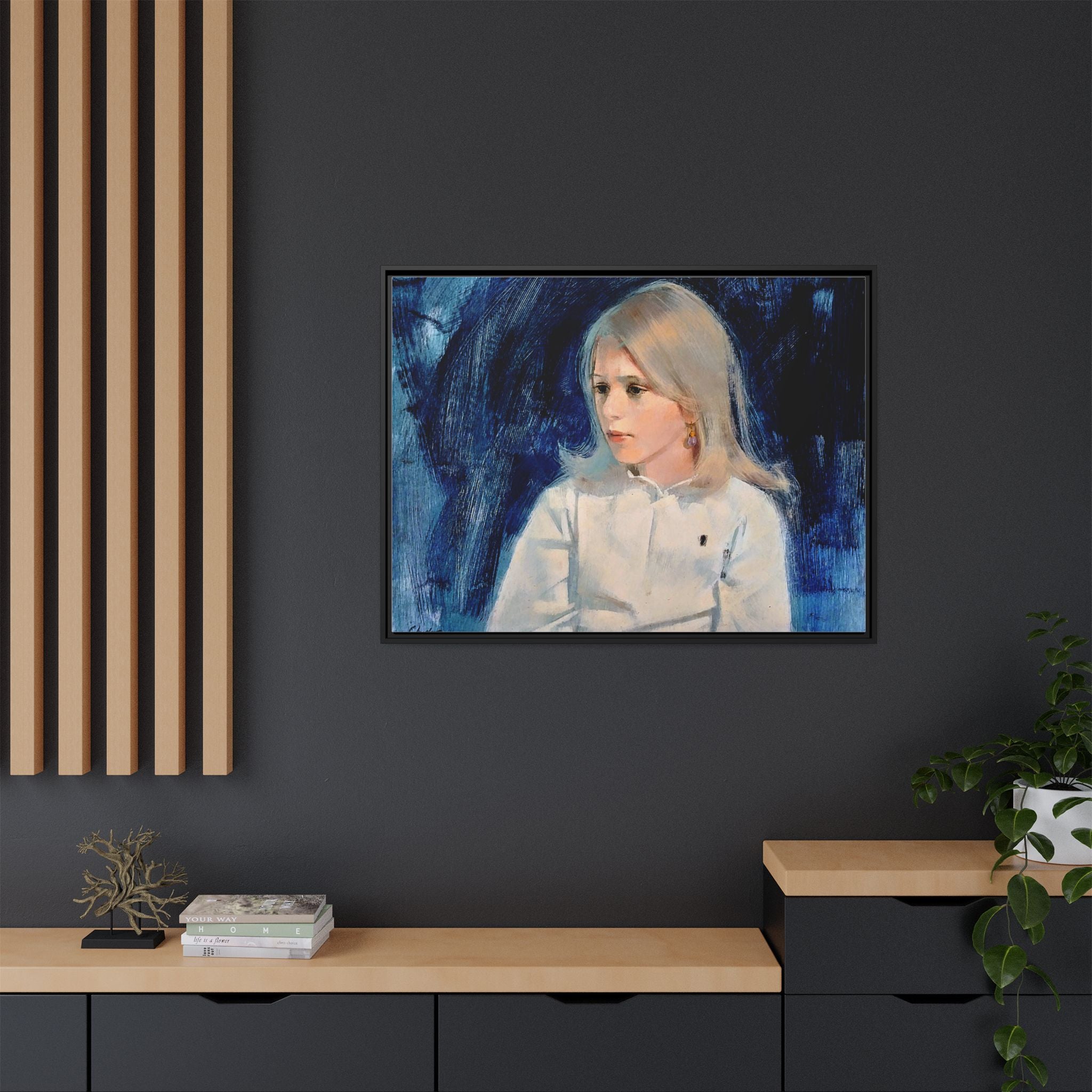 Painting of girl by Unknown Artist Framed Matte Canvas Classic Wall Art