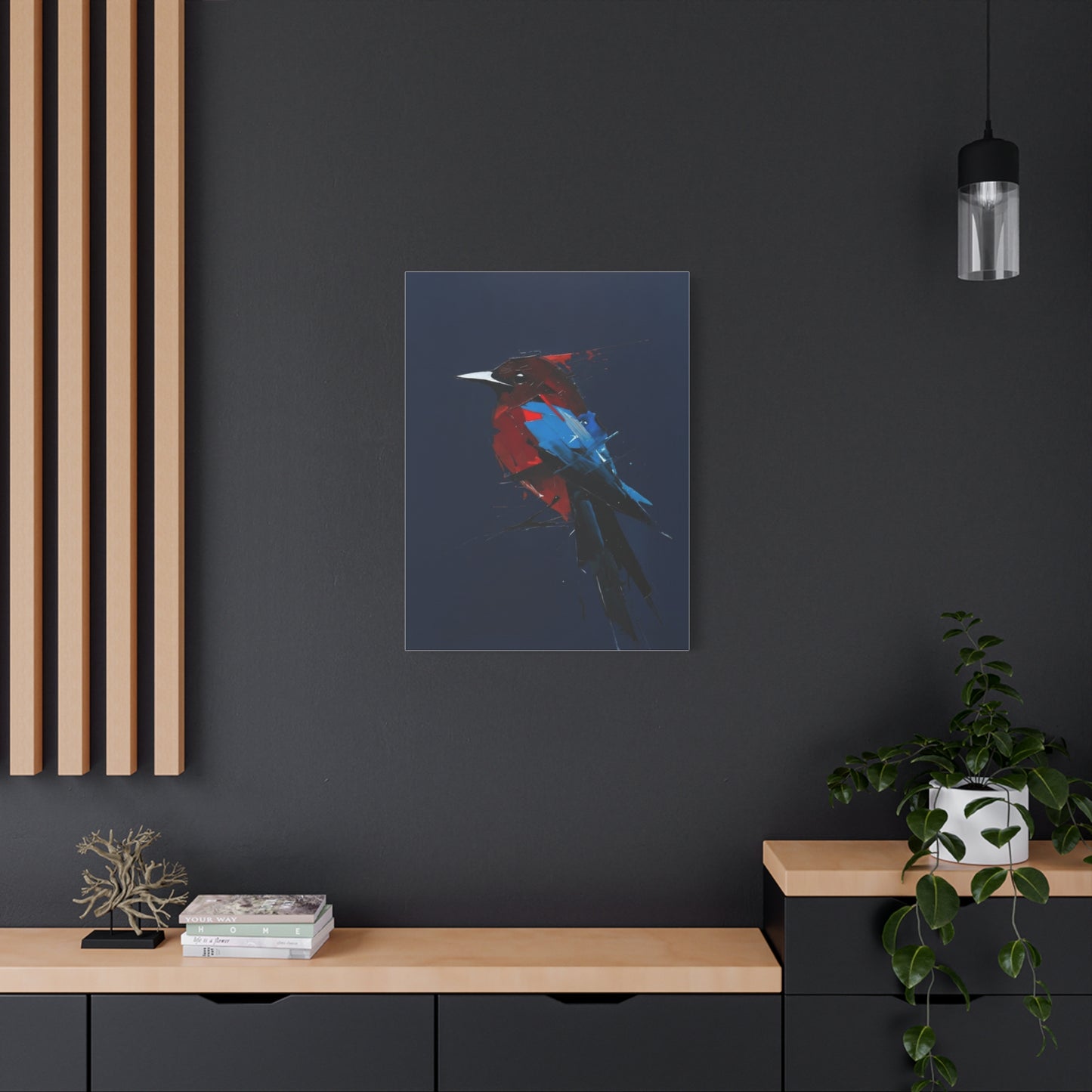 Abstract Red & Blue Bird Canvas Print — Matte Stretched Wall Art