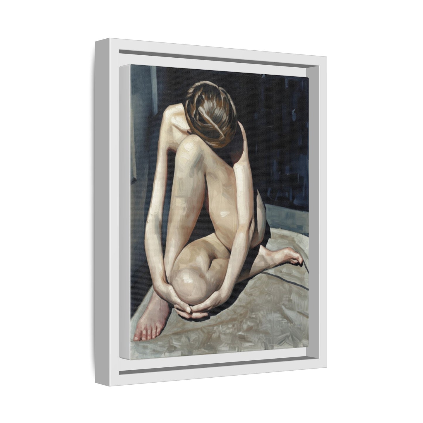 Framed Matte Canvas Print Contemplative Nude Figure Art
