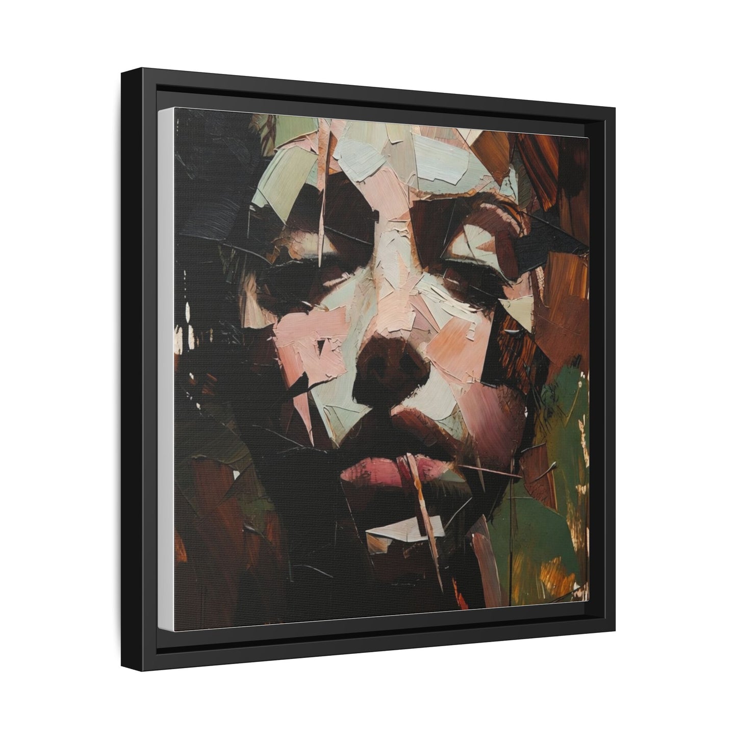 Matte Framed Canvas Art — Abstract Female Portrait, Moody Multicolor