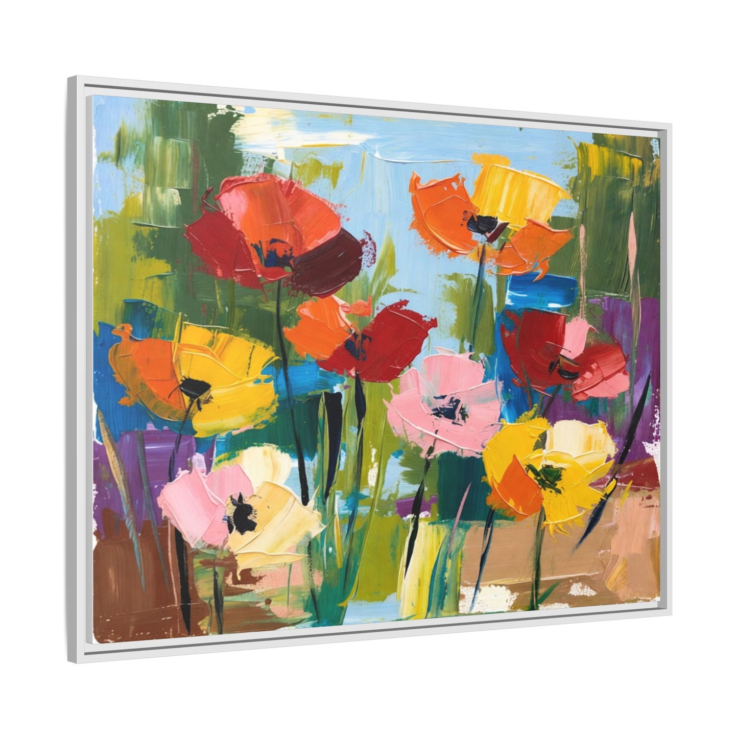 Framed Floral Canvas Print — Colorful Abstract Poppy Artwork