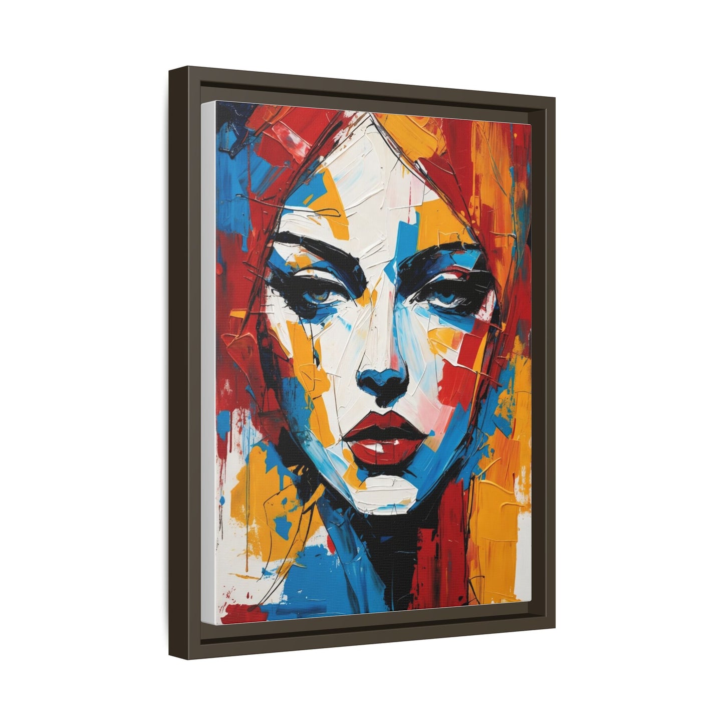 Framed Abstract Portrait Canvas — Colorful Female Face Wall Art