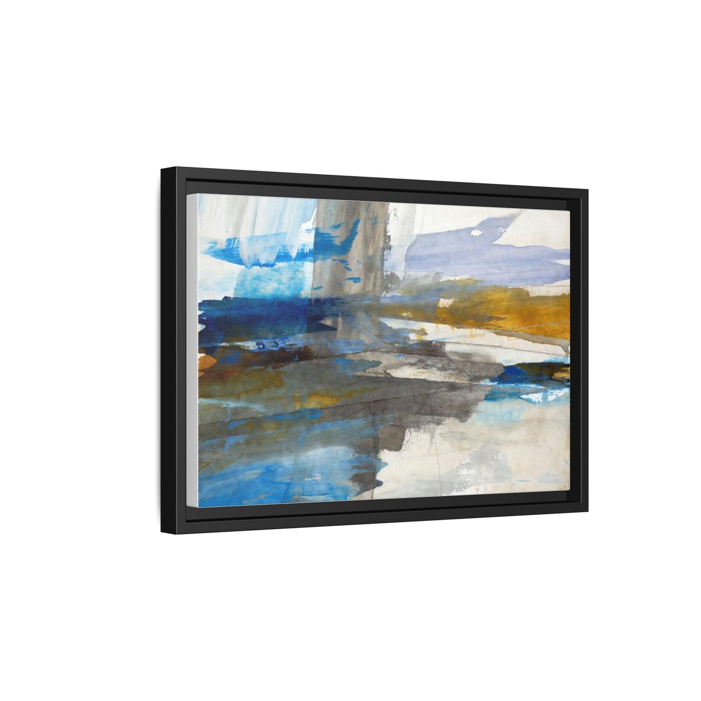 Abstract Blue & Gold Framed Canvas Art — Matte Multi-Color Wall Print