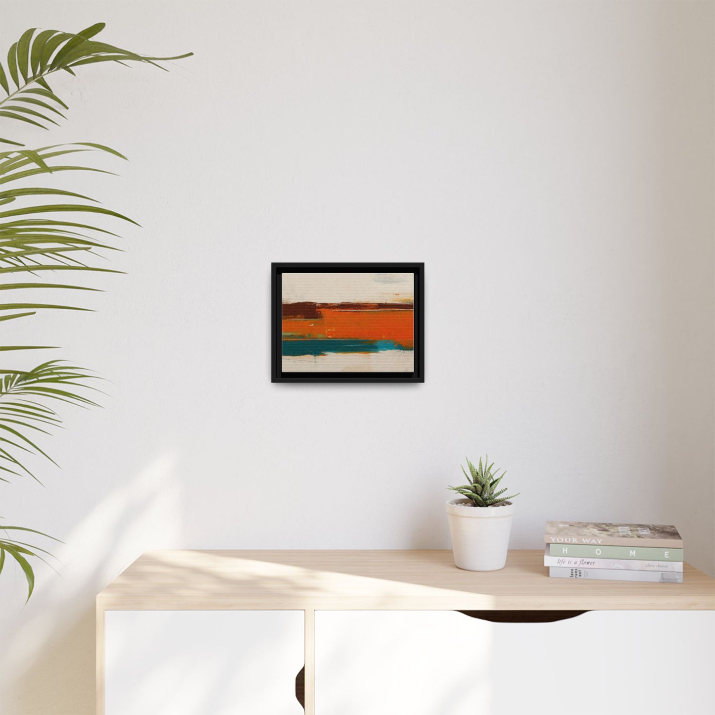 Abstract Horizon Matte Canvas Framed Print — Modern Orange Teal Wall Art