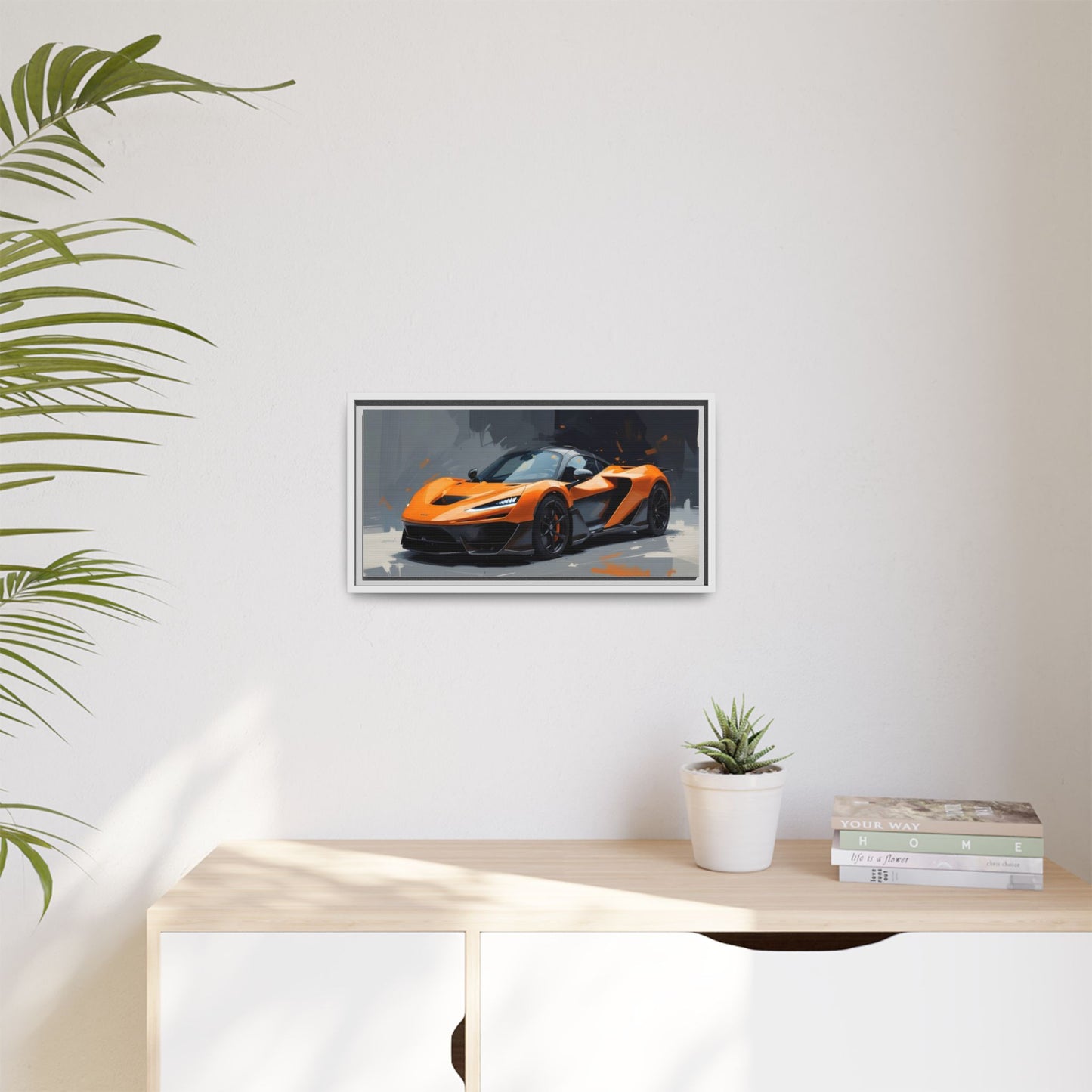 Framed Matte Canvas — Orange Sports Car Print