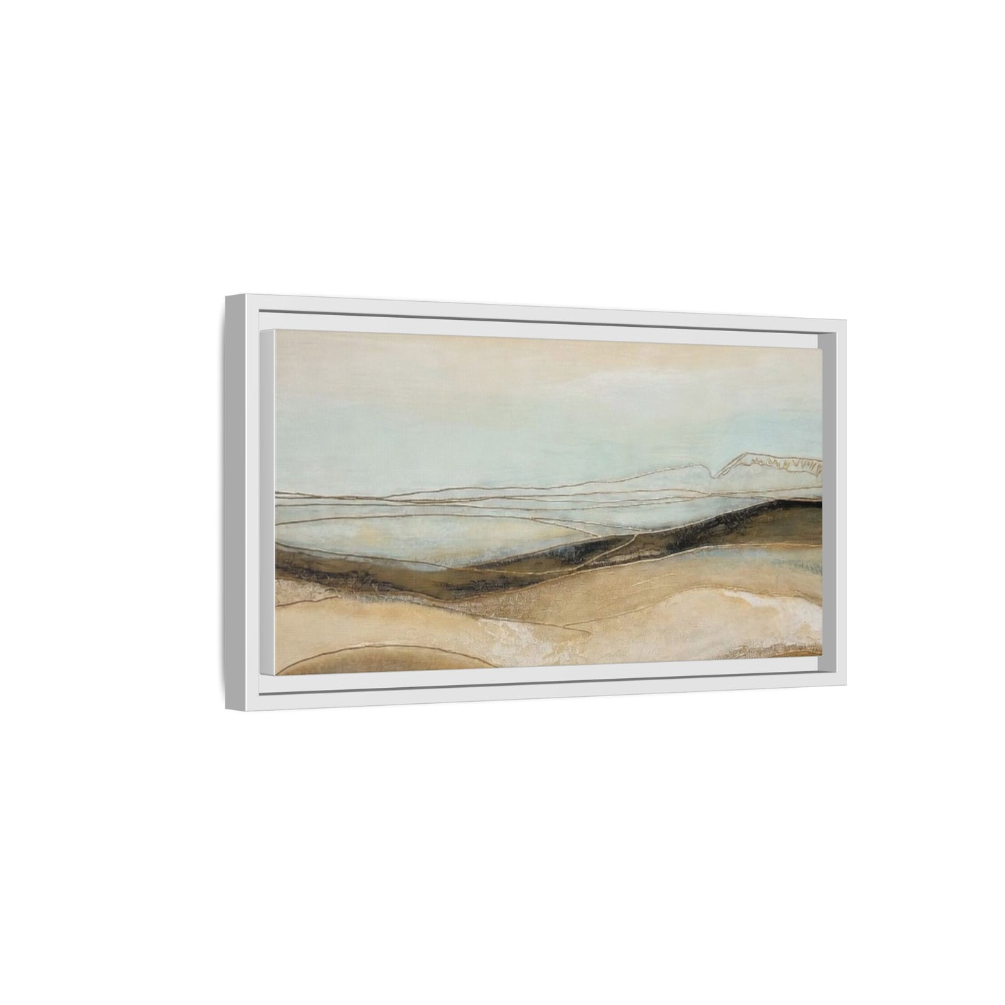 Framed Matte Canvas Wall Art — Neutral Abstract Landscape in Soft Blues & Earth Tones