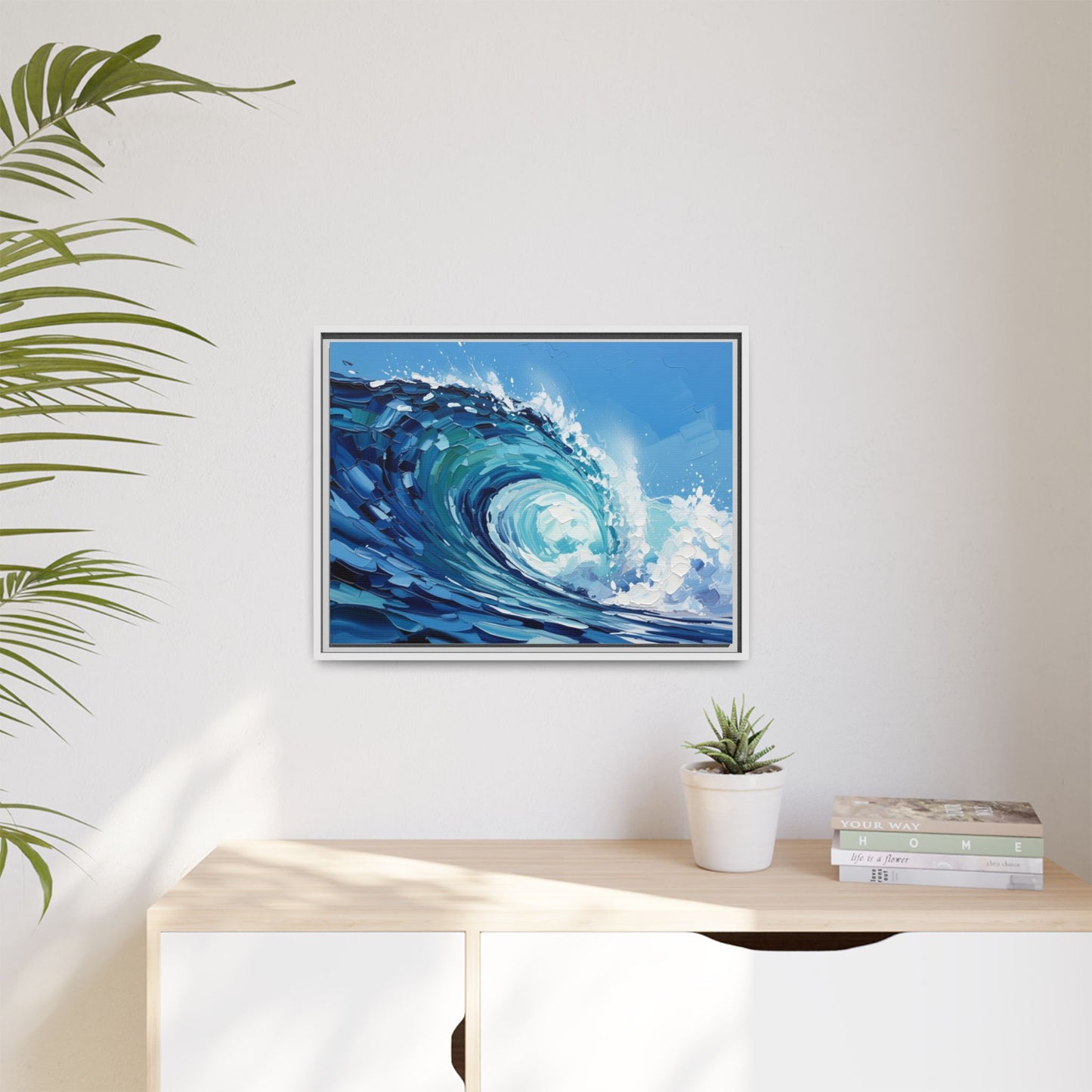 Framed Matte Canvas Wave Art — Blue Ocean Surf Wall Decor