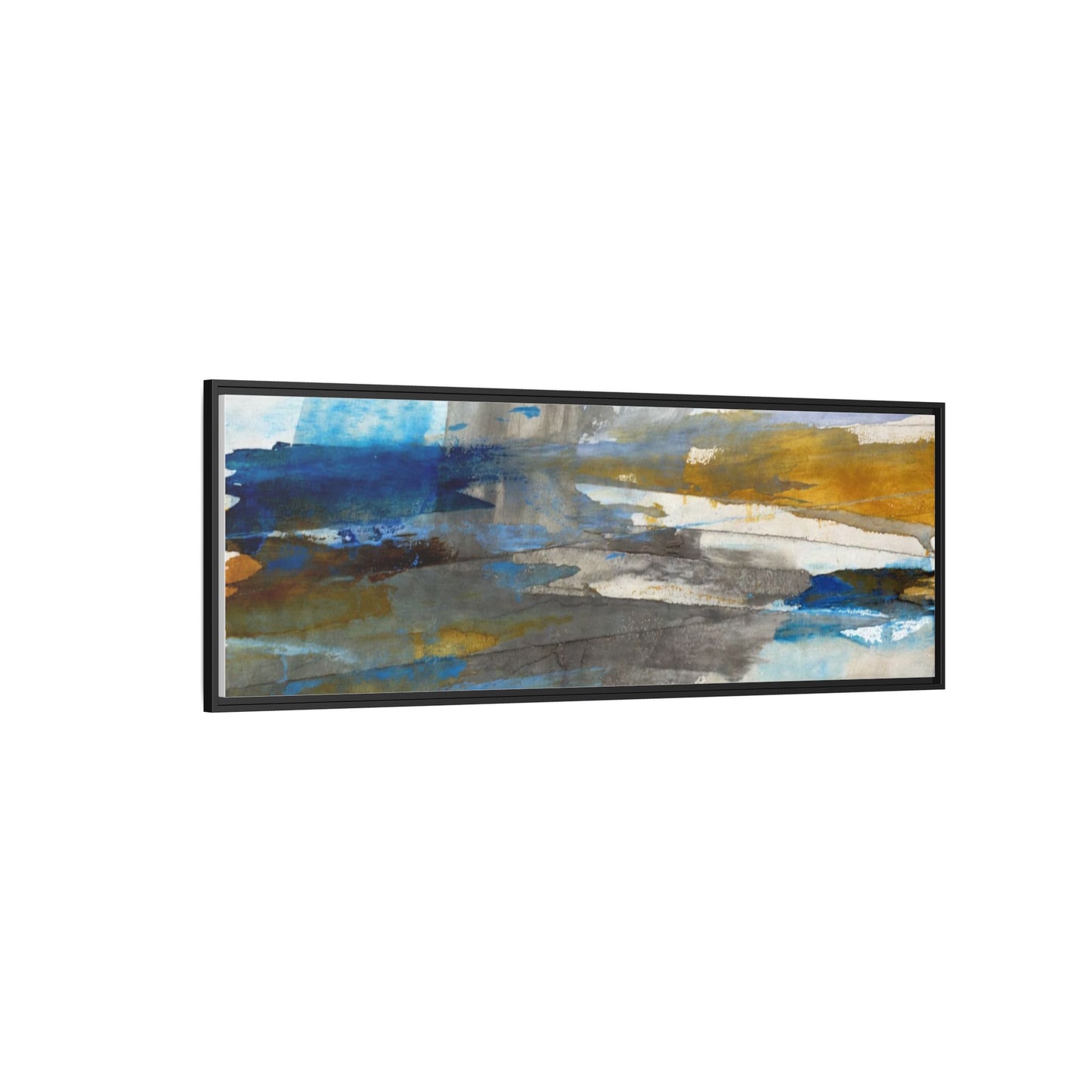 Abstract Blue & Gold Framed Canvas Art — Matte Multi-Color Wall Print