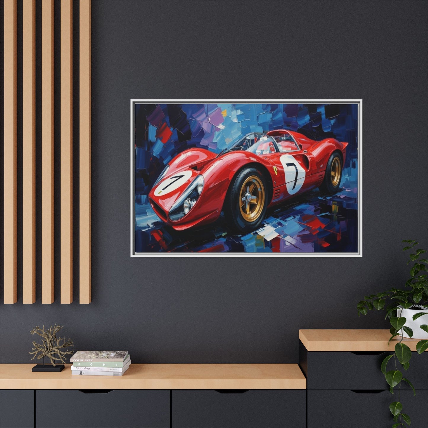 Vintage Ferrari Red Racecar Matte Canvas Framed Wall Art